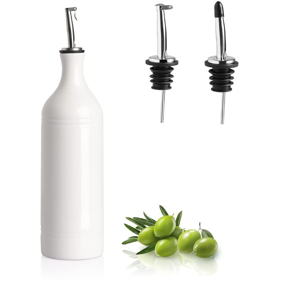 Sweejar Large Ceramic Olive Oil Dispenser Bottle, Opaque Oil Cruet Protects Oil To Reduce Oxidation, Suitable For Storage Of Oil, Vinegar, Soy Sauce & Other Liquids, Pack Of 1, 24 Fl Oz (White)