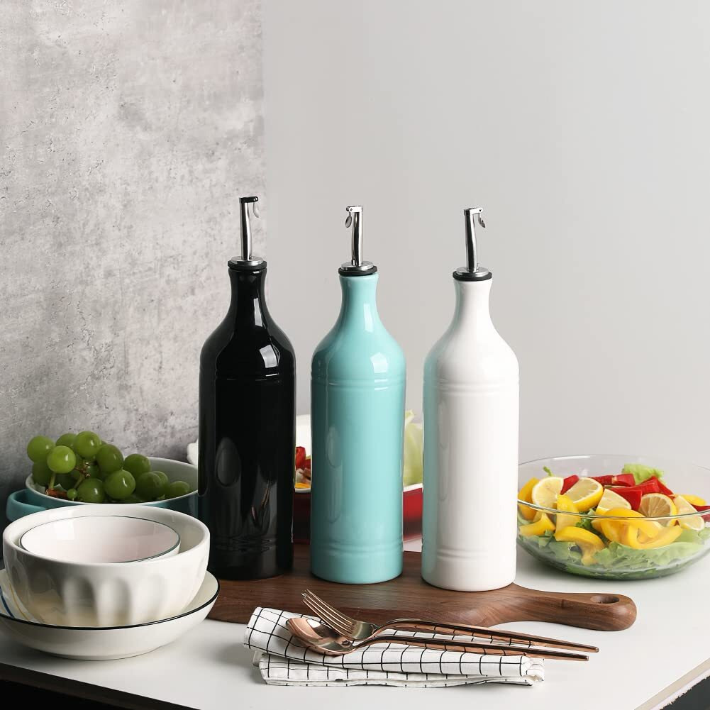 Sweejar Large Ceramic Olive Oil Dispenser Bottle, Opaque Oil Cruet Protects Oil To Reduce Oxidation, Suitable For Storage Of Oil, Vinegar, Soy Sauce & Other Liquids, Pack Of 1, 24 Fl Oz (White)
