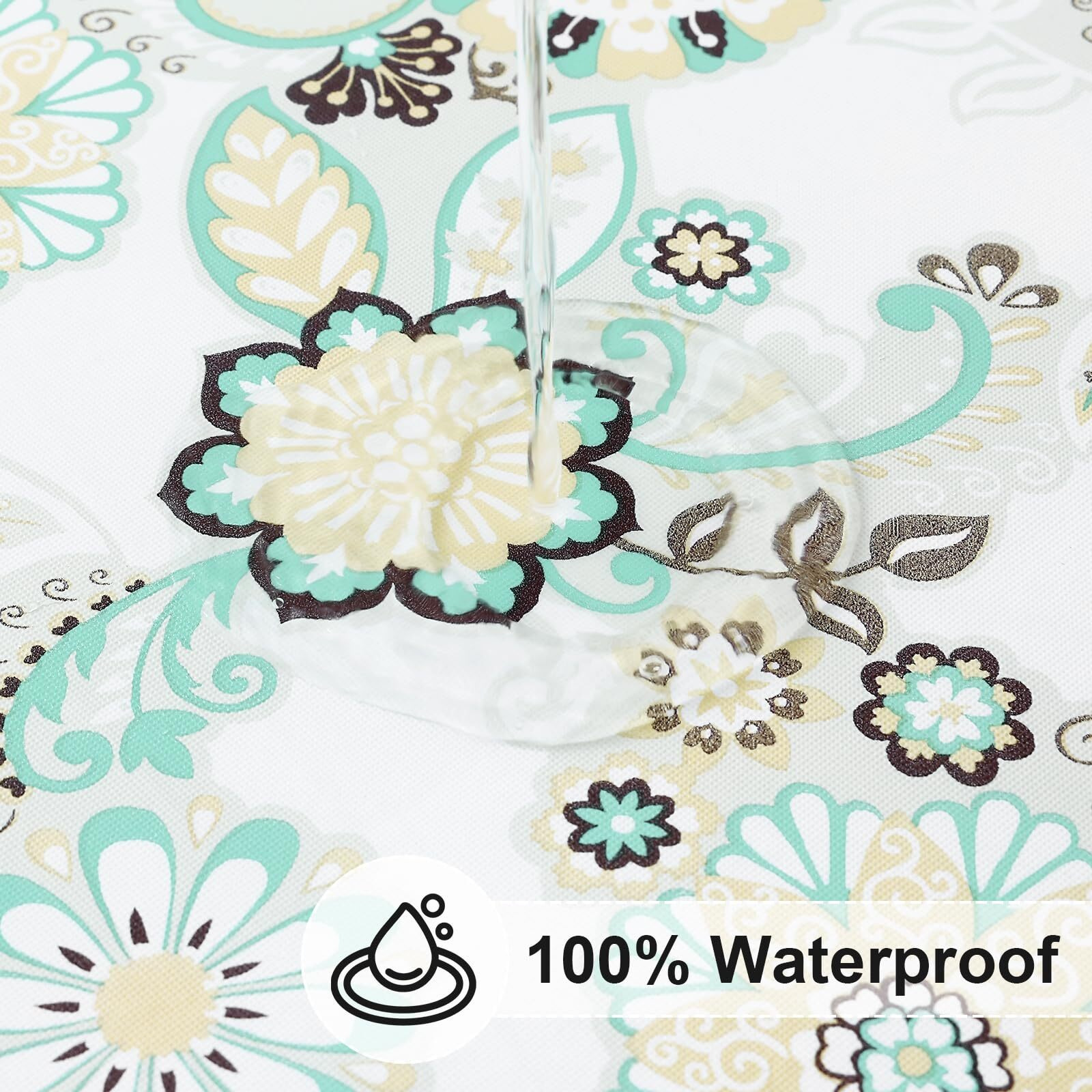 Misaya Round Fitted Tablecloth With Elastic Edge, 100% Waterproof Oil Proof Plastic Table Cover, Vinyl Flannel Backed Tablecloth Fits 57&quot&quot-66&quot&quot Round Tables For Dinner, Outdoor, Picnic, Paisley Flower