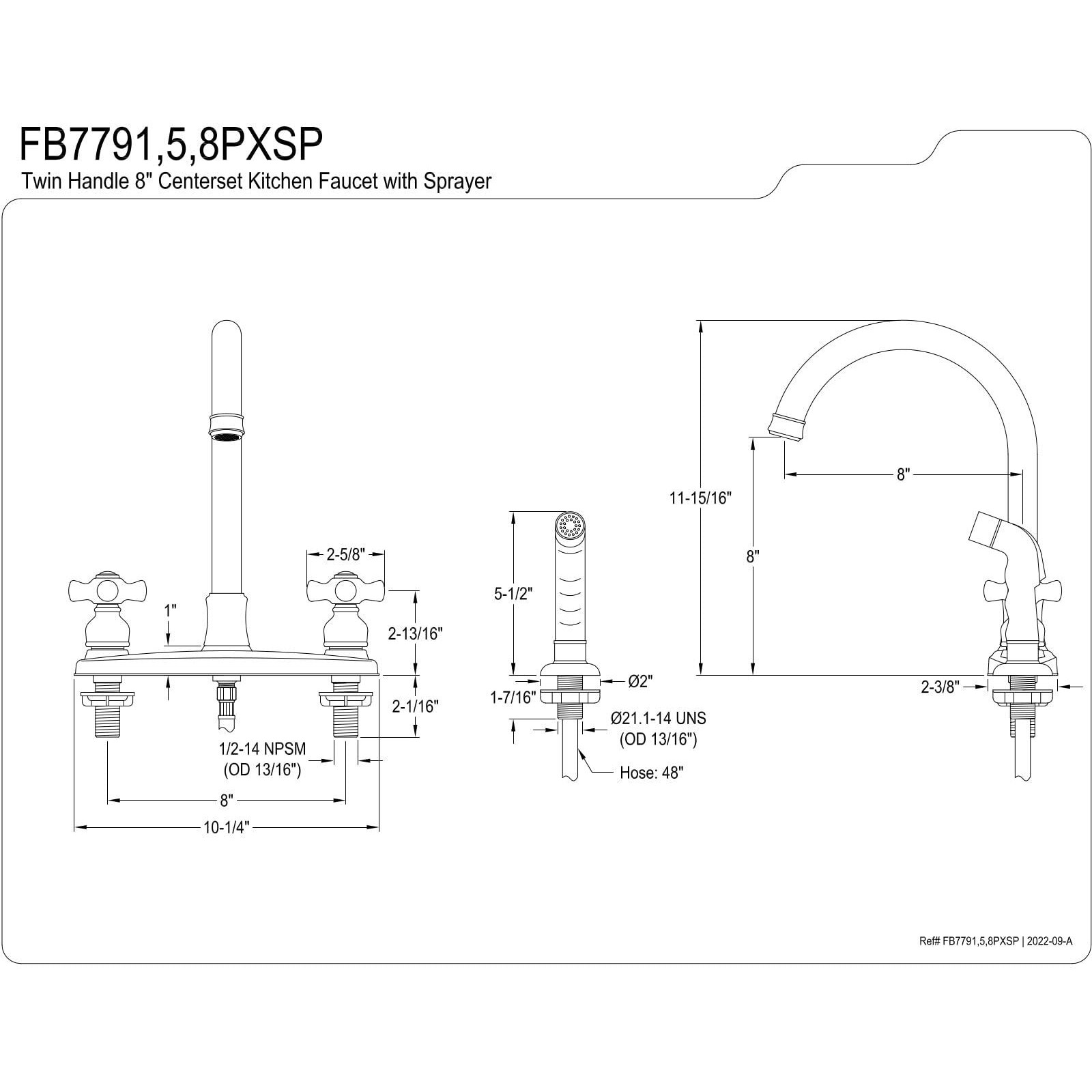 Kingston Brass Fb7795Pxsp Victorian 8-Inch Centerset Kitchen Faucet, Oil Rubbed Bronze, 10 X 8 X 12.13