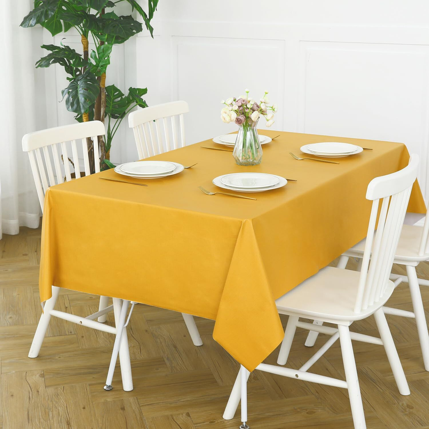 Romanstile Halloween 100% Waterproof Pvc Tablecloth, Rectangle Oil Spill Proof Stain Resistant Vinyl Table Cloth, Wipe Clean Plastic Table Covers For Kitchen/Dining/Parties - 54 X 120 Inch, Yellow