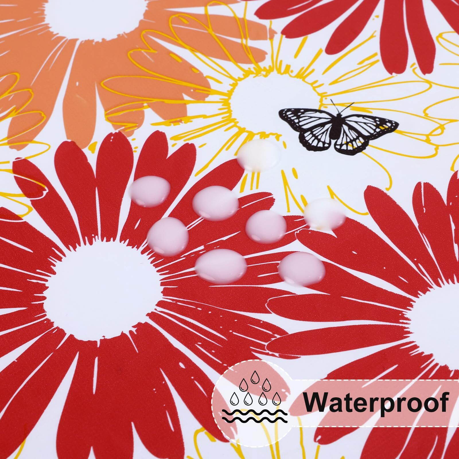 Misaya Round Fitted Tablecloth With Elastic Edge, 100% Waterproof Oil Proof Plastic Table Cover, Vinyl Flannel Backed Tablecloth Fits 45""-56"" Round Tables For Dinner, Outdoor, Picnic, Red Daisy