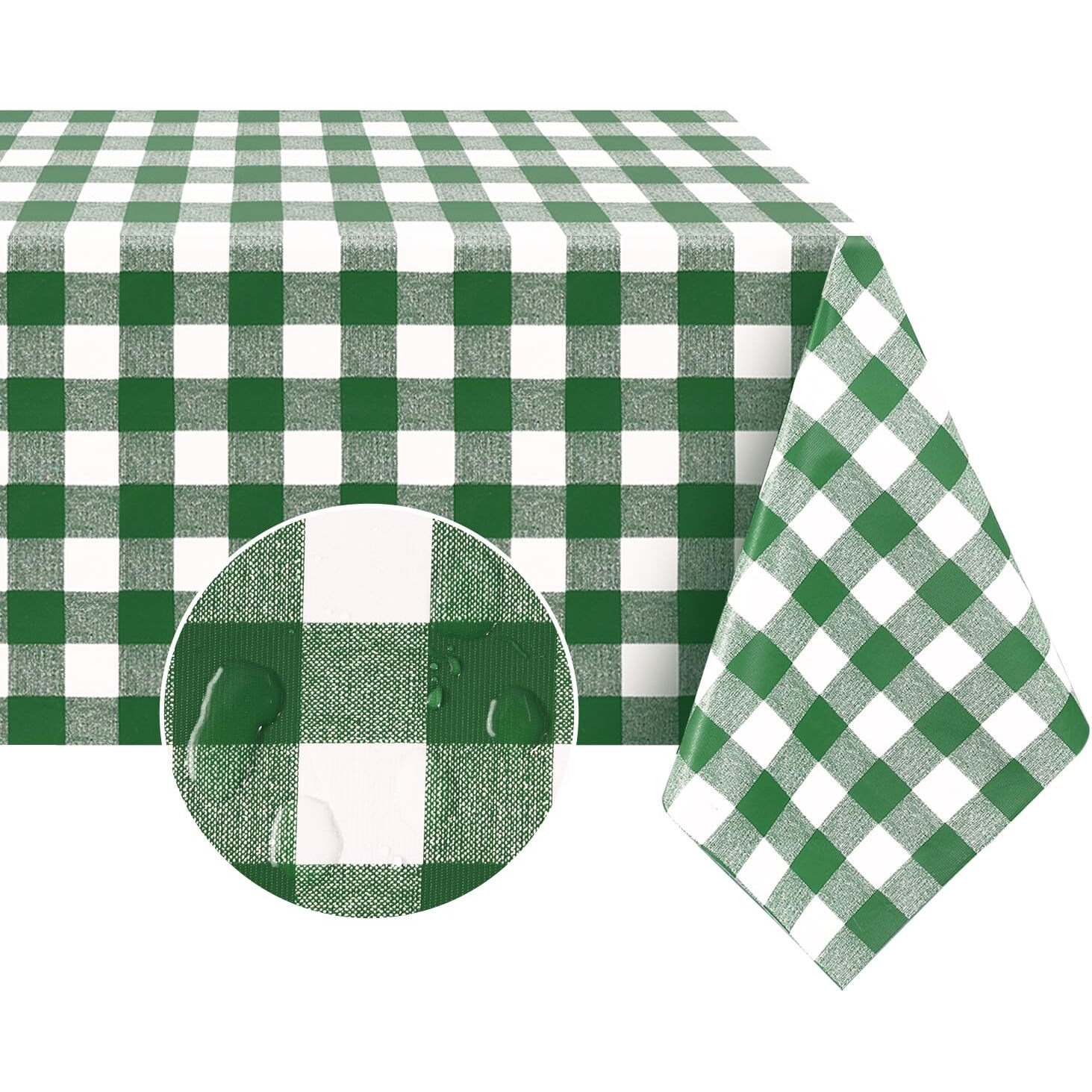 Romanstile Rectangle Vinyl Pvc Tablecloth, 100% Waterproof Buffalo Plaid Plastic Table Cloth, Oil Proof Heavy Duty Wipeable Table Covers For Dining/Camping/Picnic/Outdoor - 60 X 102, Green And White