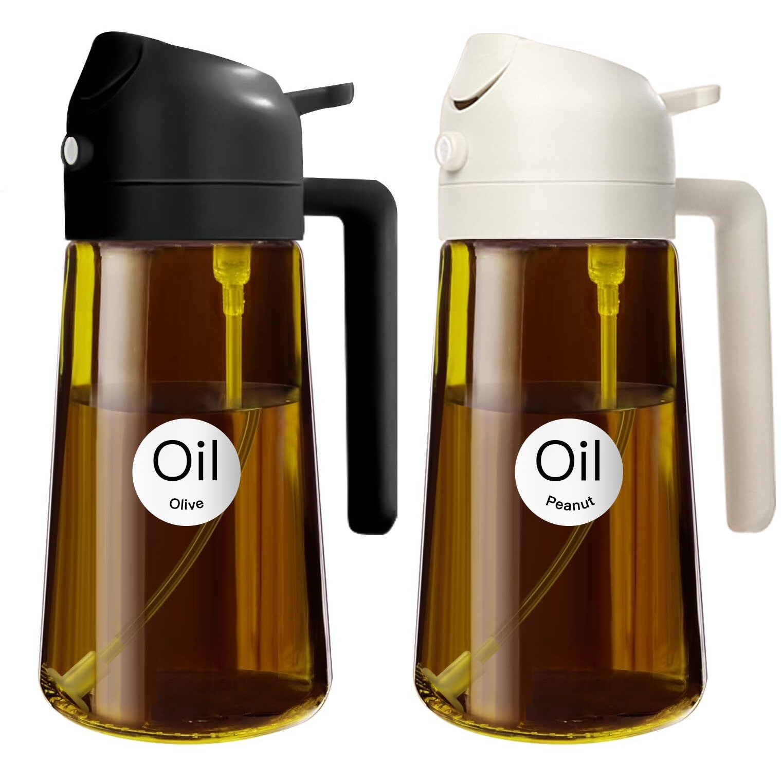 Yarramate 2Pcs 16Oz/470Ml Oil Sprayer For Cooking With Stickers, Food-Grade 2 In 1 Olive Oil Dispenser Bottle For Kitchen, Premium Dark Amberglass Oil Bottle For Air Fryer, Bbq (Black & White)