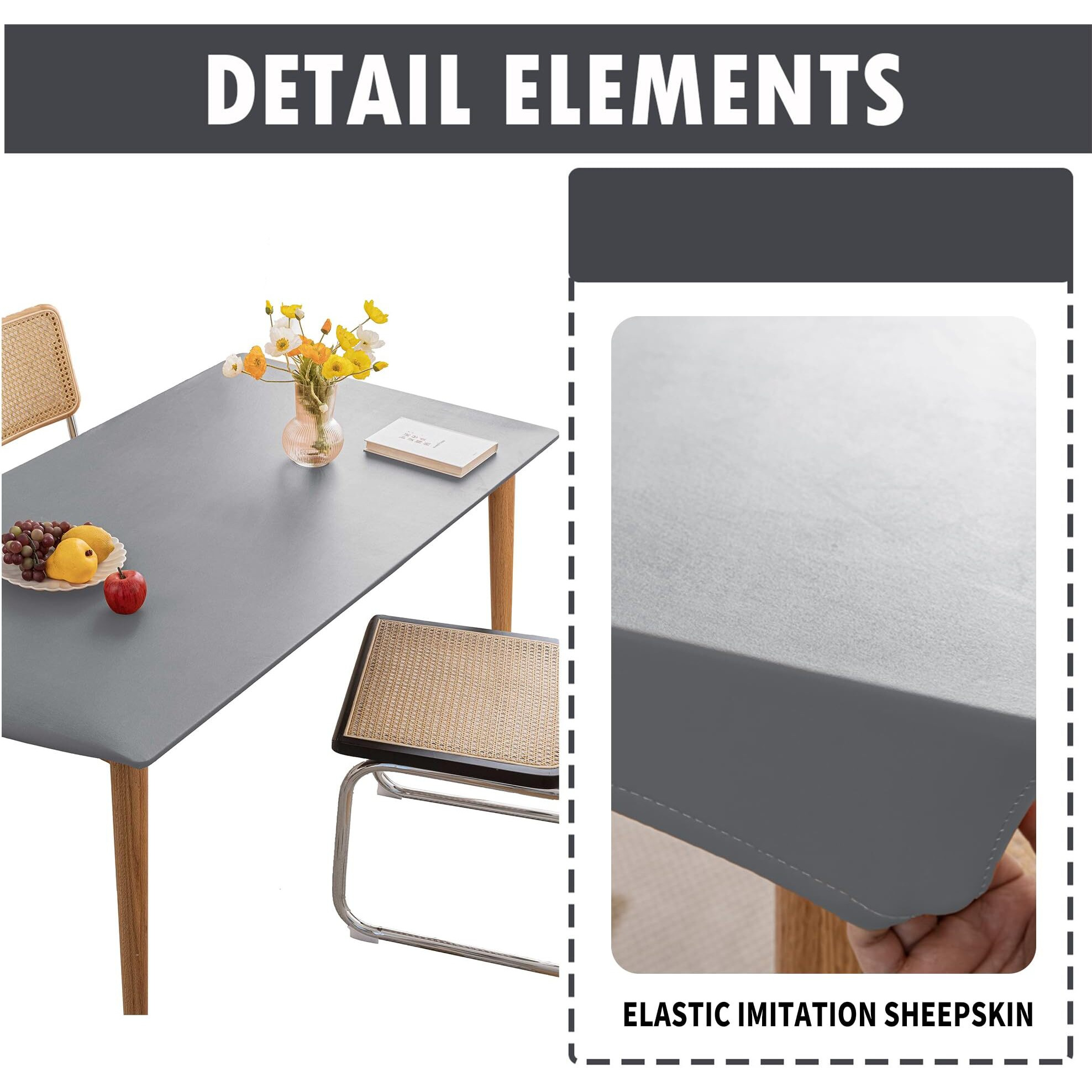 Huierxun Pu Stretch Fitted Rectangle Tablecloth With Elastic Edge 35 X 55 Inch Waterproof Oil Proof Table Cloth Wipeable Table Cover For Indoor Outdoor Furniture Protect (Light Grey,35"&quotX55"")