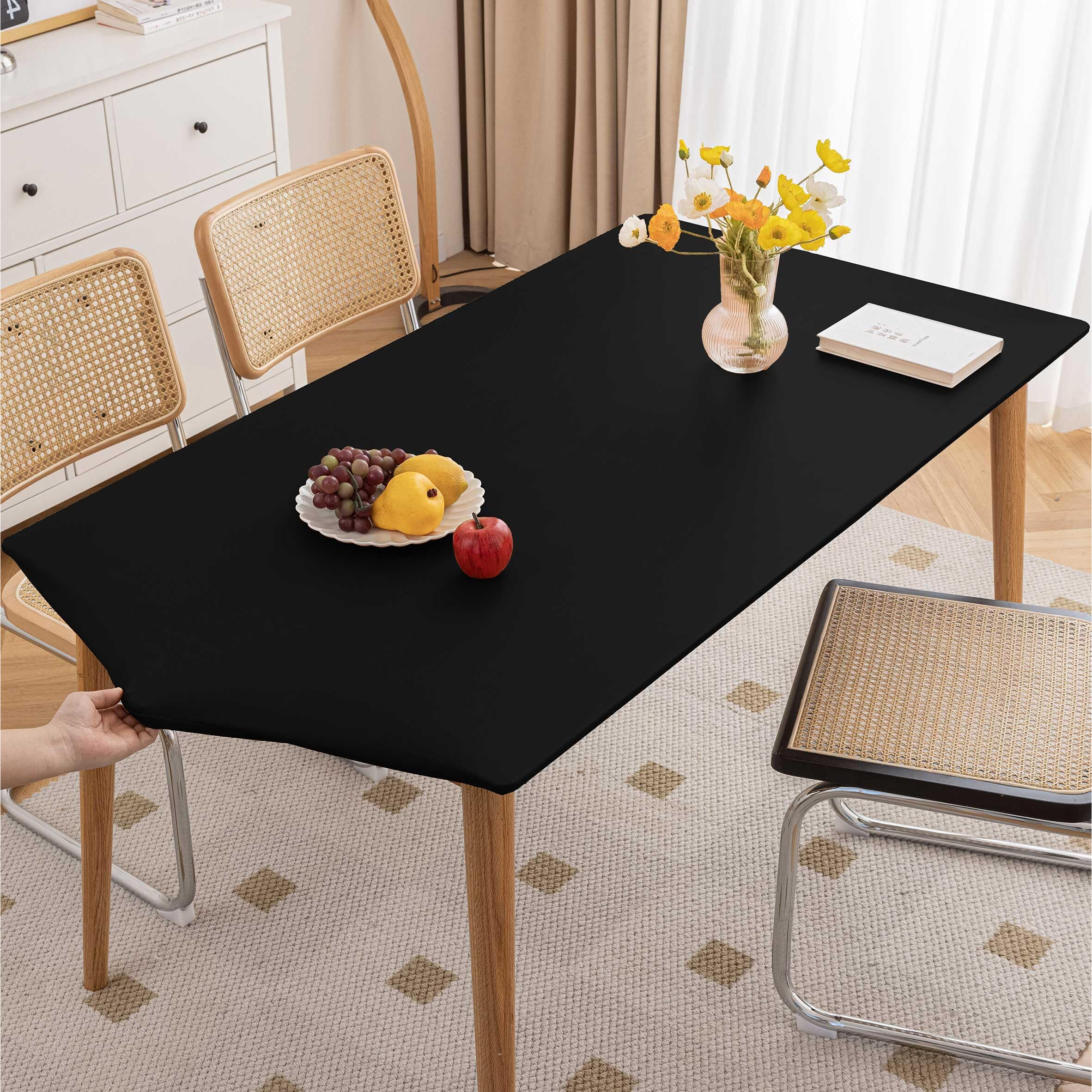 Huierxun Pu Stretch Fitted Rectangle Tablecloth With Elastic Edge 24 X 47 Inch Waterproof Oil Proof Table Cloth Wipeable Table Cover For Indoor Outdoor Furniture Protect (Black,24"&quotX47"")