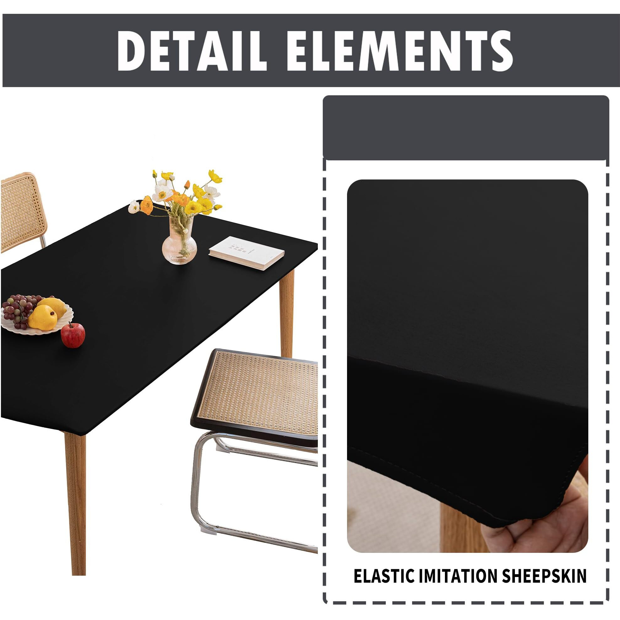 Huierxun Pu Stretch Fitted Rectangle Tablecloth With Elastic Edge 24 X 47 Inch Waterproof Oil Proof Table Cloth Wipeable Table Cover For Indoor Outdoor Furniture Protect (Black,24"&quotX47"")
