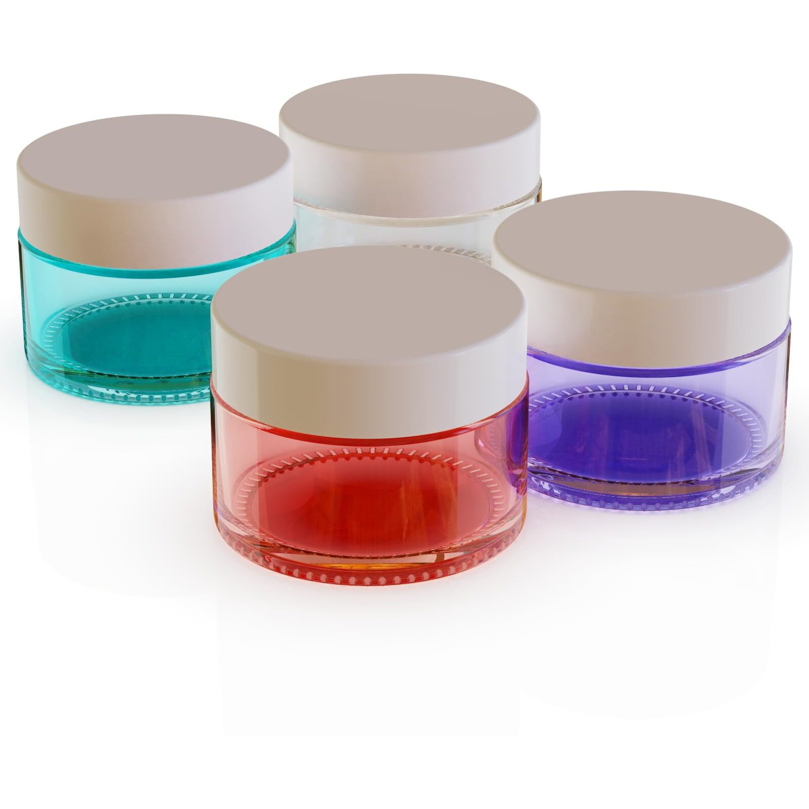 4Pack 1 Oz, Small Colored Glass Cosmetic Candle Jars With White Lids, Empty Refillable Travel Container For Cream,Lotions, Powders,Salves,Slime Storage,With Lables And Inner Liners (4, Mixed)