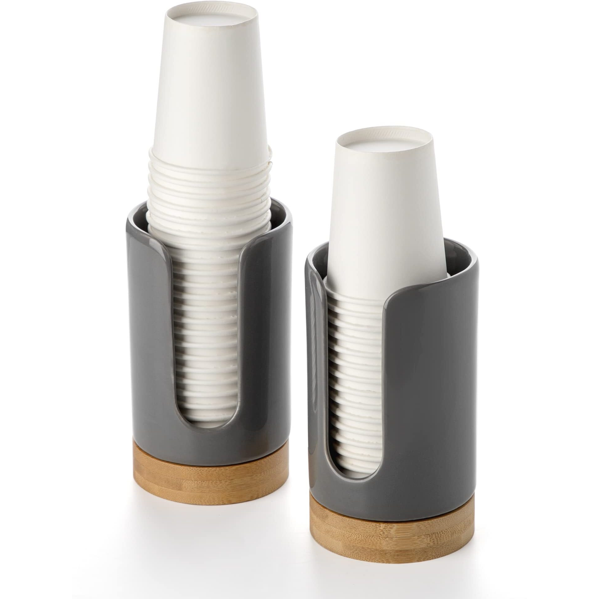 Viosuniu Ceramic Bathroom Cups Dispenser - 3-5 Oz Disposable Paper & Plastic Cups Holder - Mouthwash Cups Dispenser For Countertop, Guest Toiletries - Bpa Free (Grey, 2 Pack)