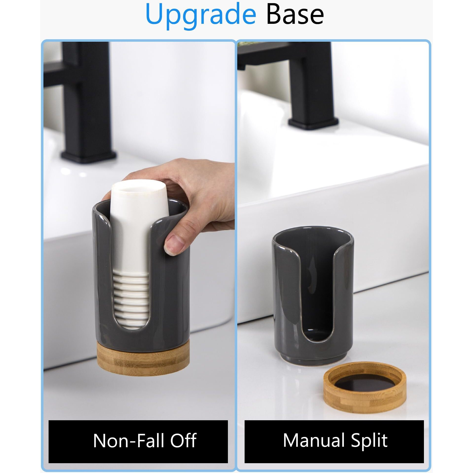 Viosuniu Ceramic Bathroom Cups Dispenser - 3-5 Oz Disposable Paper & Plastic Cups Holder - Mouthwash Cups Dispenser For Countertop, Guest Toiletries - Bpa Free (Grey, 2 Pack)