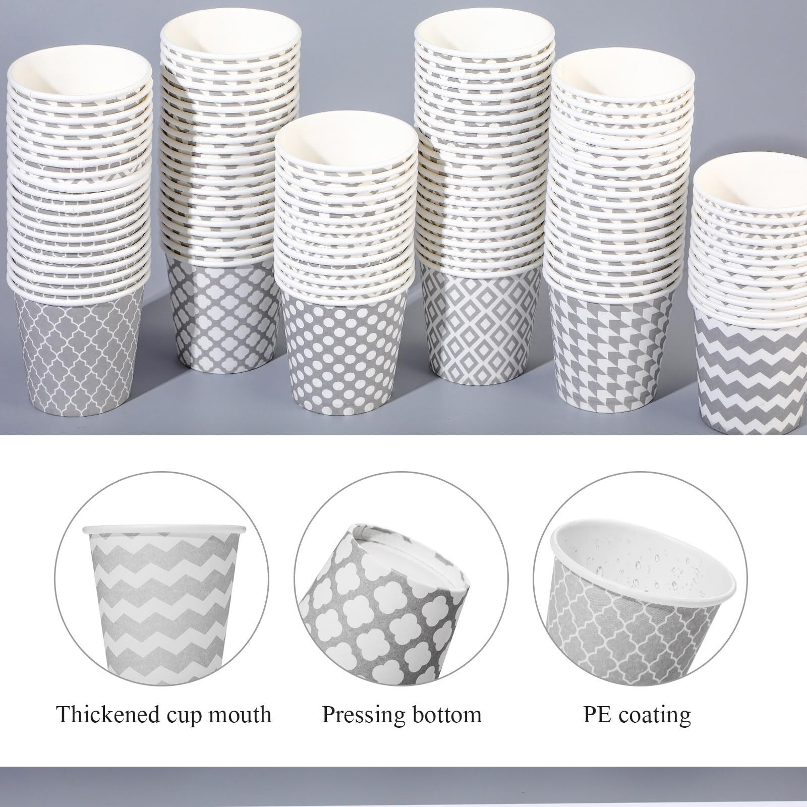 Sawysine 300 Count 5Oz Disposable Paper Cups For Bathroom, Mouthwash, Espresso, Small Snacks, And Party Drinking Cup For Hot Cold Water, Coffee, Juice(Geometric Gray Style)