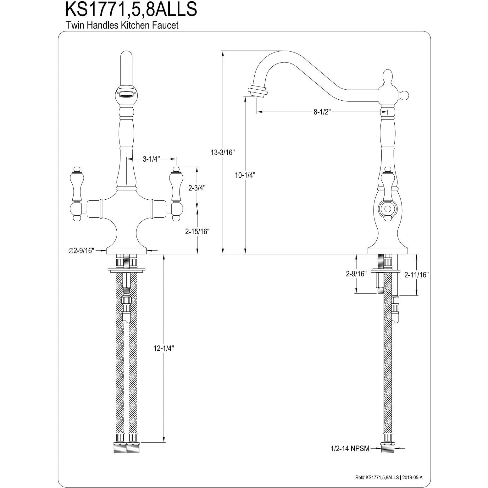 Kingston Brass Ks1775Alls Heritage Single Hole Two Handle Kitchen Faucet, Oil Rubbed Bronze , Oil-Rubbed Bronze, 13 X 8.25 X 2.5