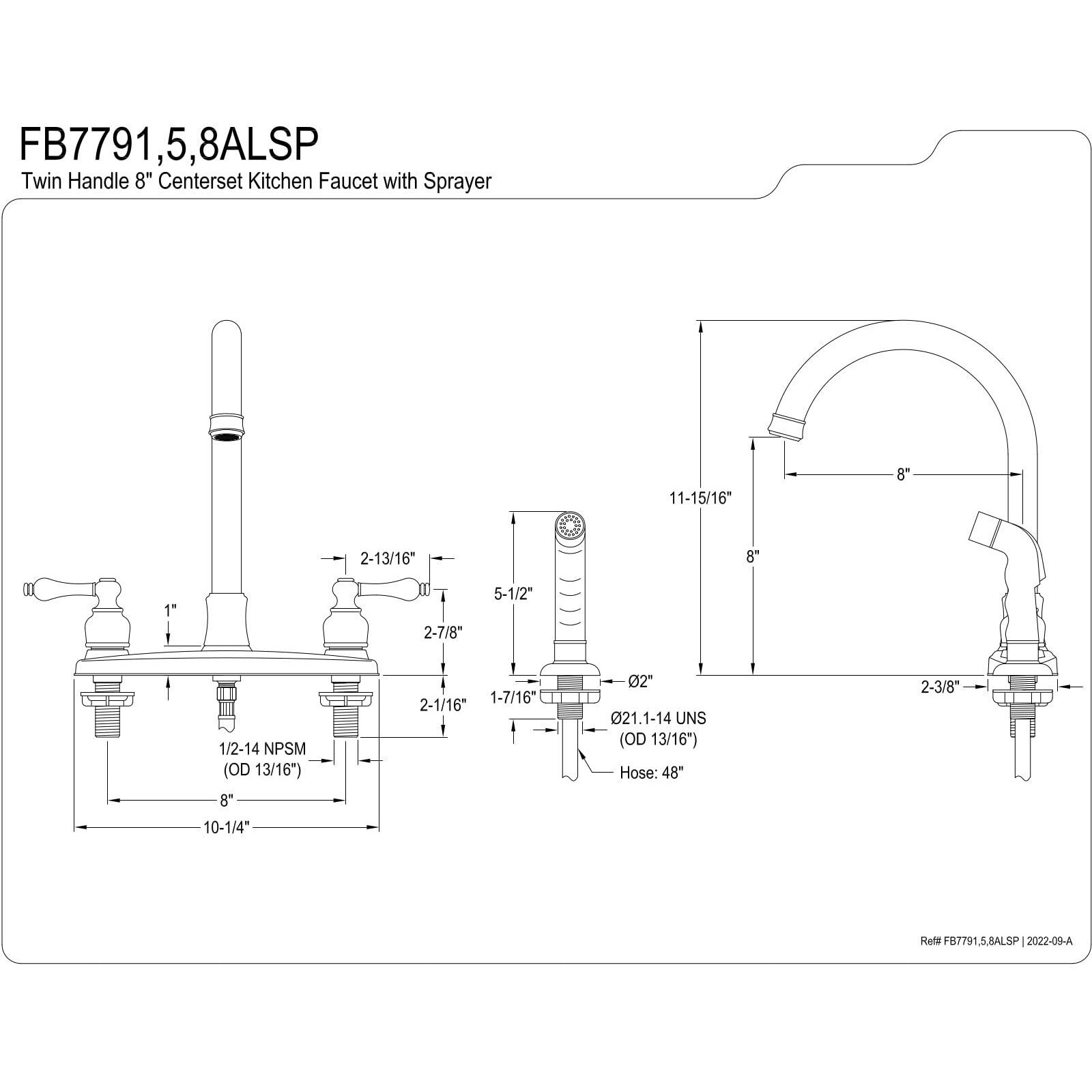 Kingston Brass Fb7795Alsp Victorian 8-Inch Centerset Kitchen Faucet, Oil Rubbed Bronze