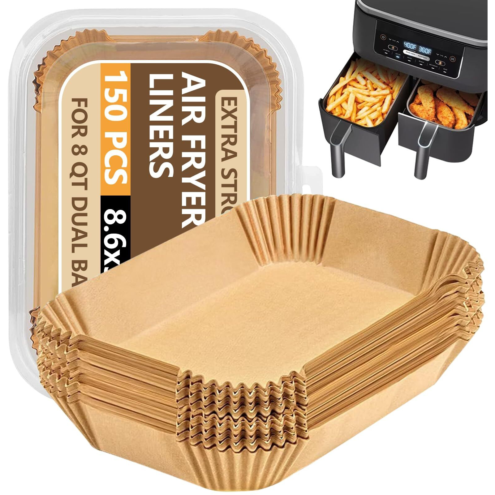 Ubeesize Air Fryer Paper Liners Disposable For Ninja, 150 Pcs Non Stick Parchment Paper For Ninja Dz201/Dz401 Dual, Oil Proof, Water Proof Food Grade Air Fryer Accessoriess(Rectangle - 8.5"&quotX5.5"")