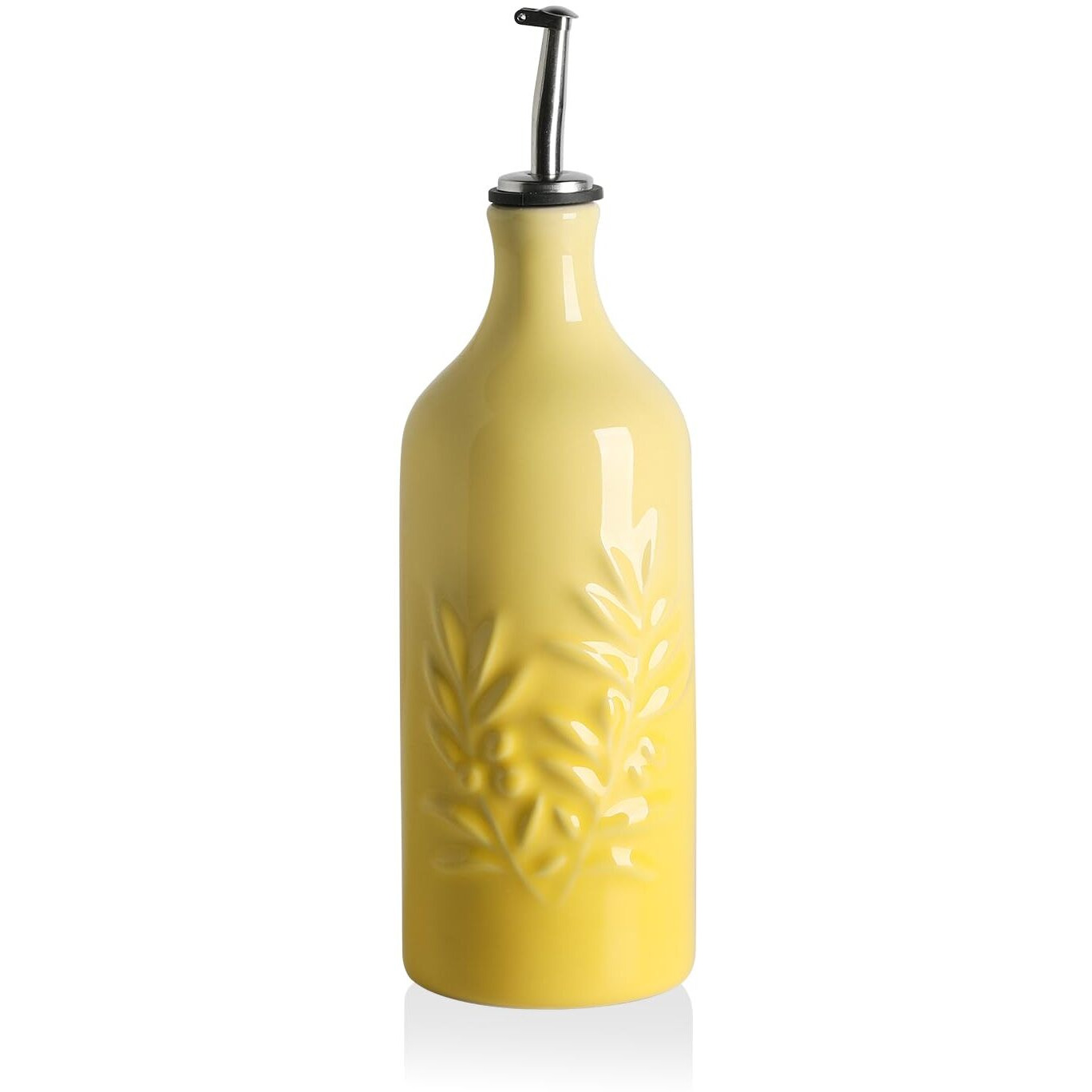 Sweejar Ceramic Olive Oil Dispenser Bottle, 20 Oz Relief Opaque Oil Cruet Protects To Reduce Oxidation, Suitable For Storage Soy Sauce, Coffee Syrup, Liquids, Set Of 1 (Gradient Yellow)