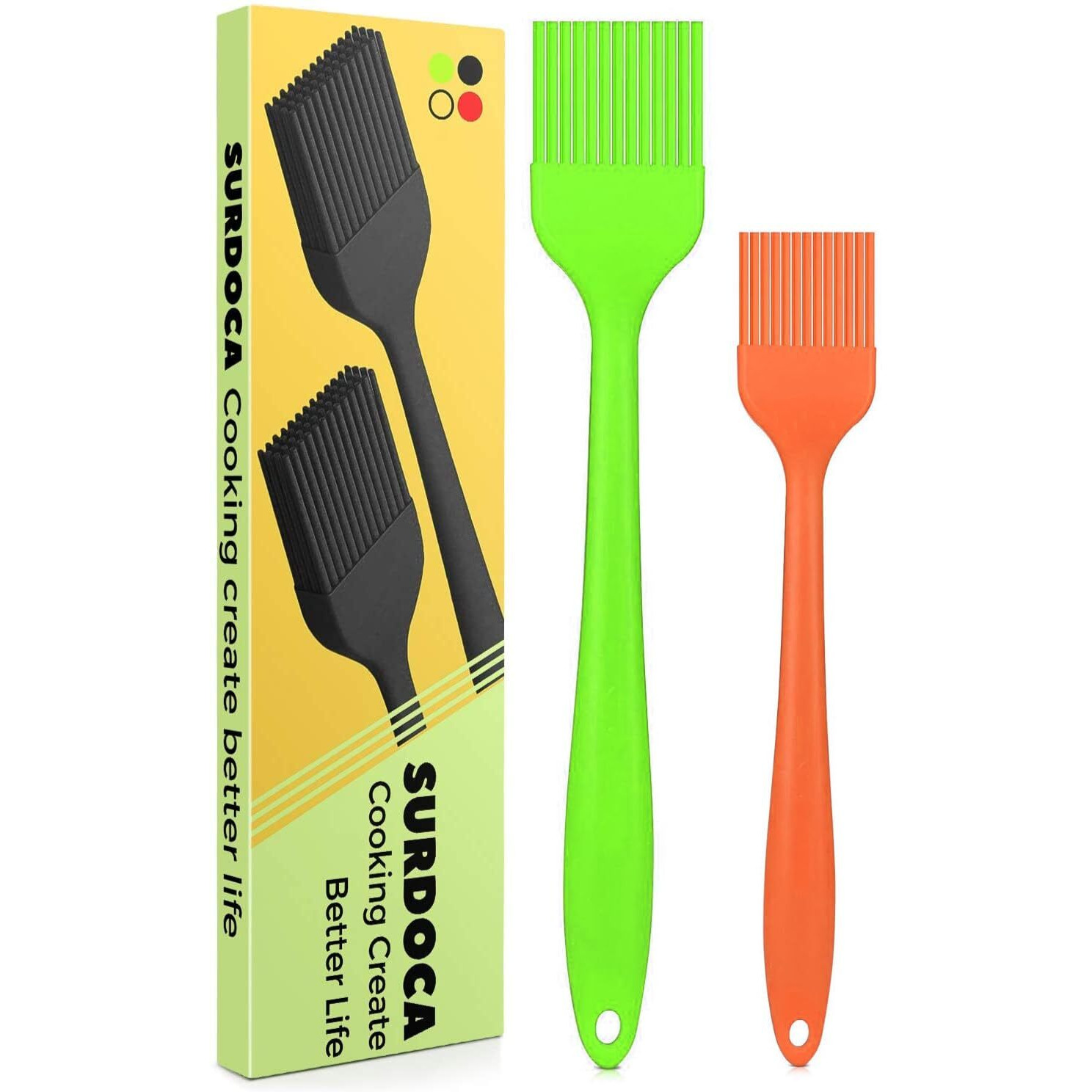 Surdoca Silicone Pastry Basting Brush - 2Pcs 10 + 8 In Heat Resistant Brush For Baking Cooking Food, Bpa Free Kitchen Brush For Sauce Butter Oil, Stainless Steel Core Design For Barbecue Bbq Grilling