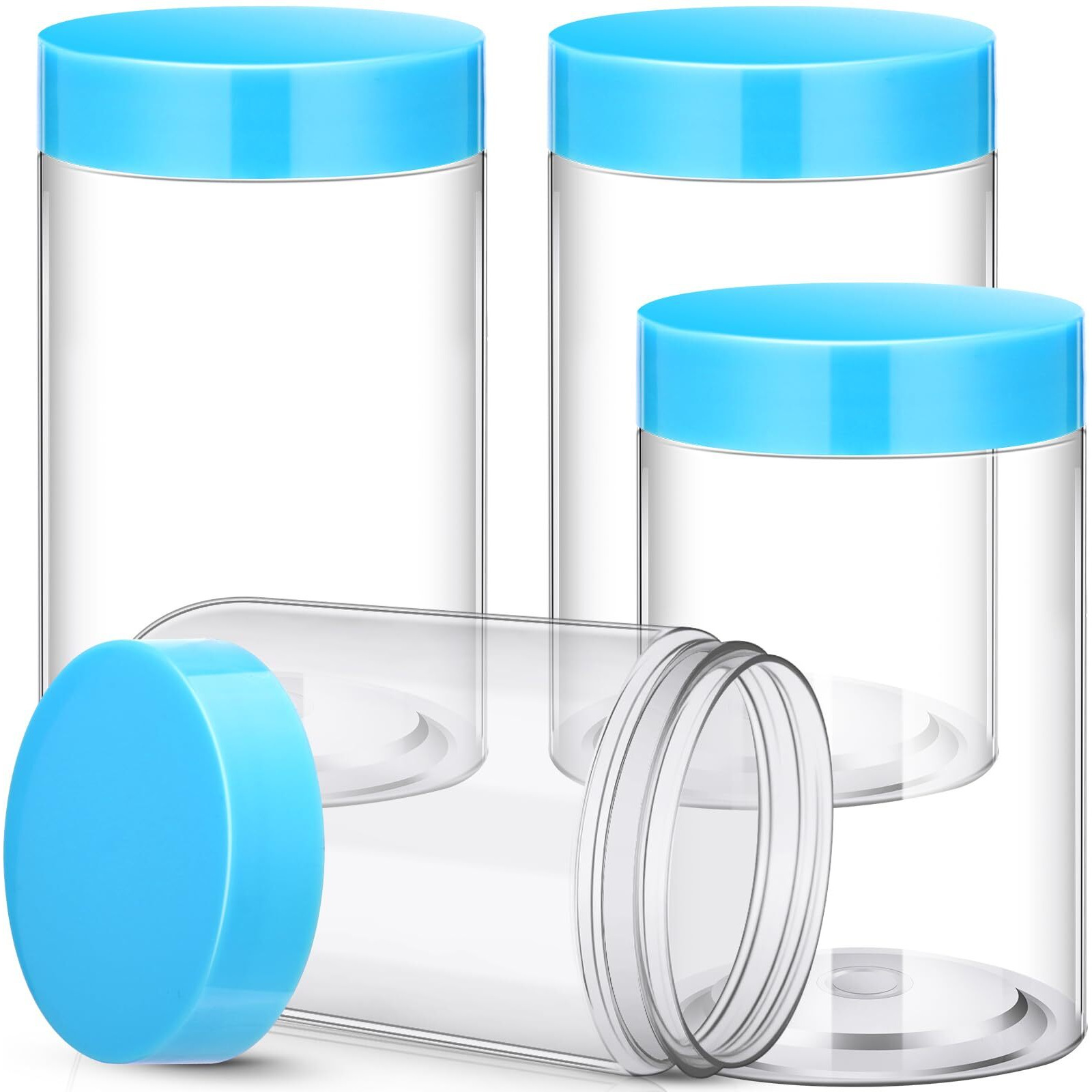 Patelai 4 Pieces Round Wide-Mouth Leak Proof Plastic Container Jars With Lids For Travel Storage Makeup Beauty Products Face Creams Oils Salves Ointments Diy Making(12 Ounce,Blue)