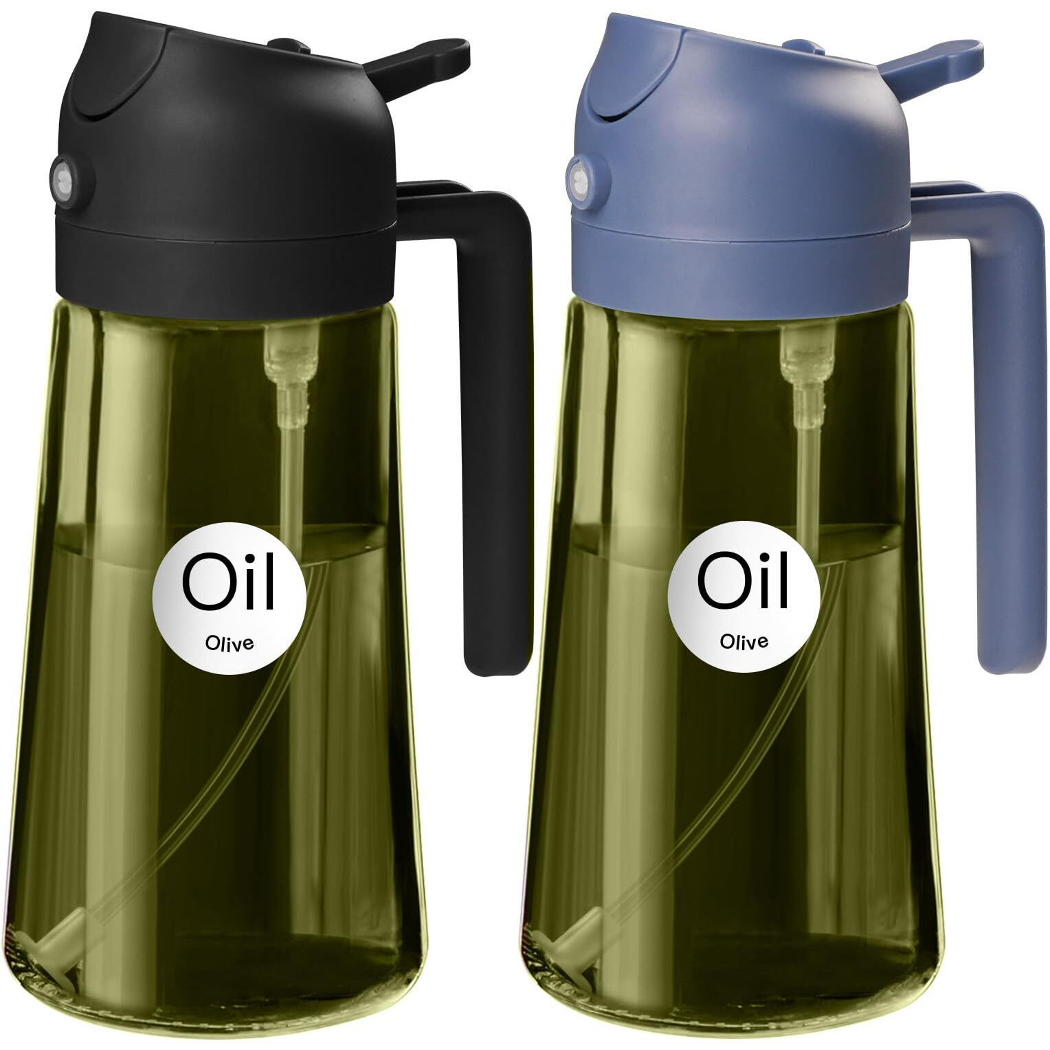 Yarramate 2Pcs 16Oz/470Ml Dark Green Oil Sprayer For Cooking With Stickers, Food-Grade Premium 2 In 1 Olive Oil Dispenser Bottle For Kitchen Gadgets, Air Fryer, Salad, Frying, Bbq (Black&Navy)