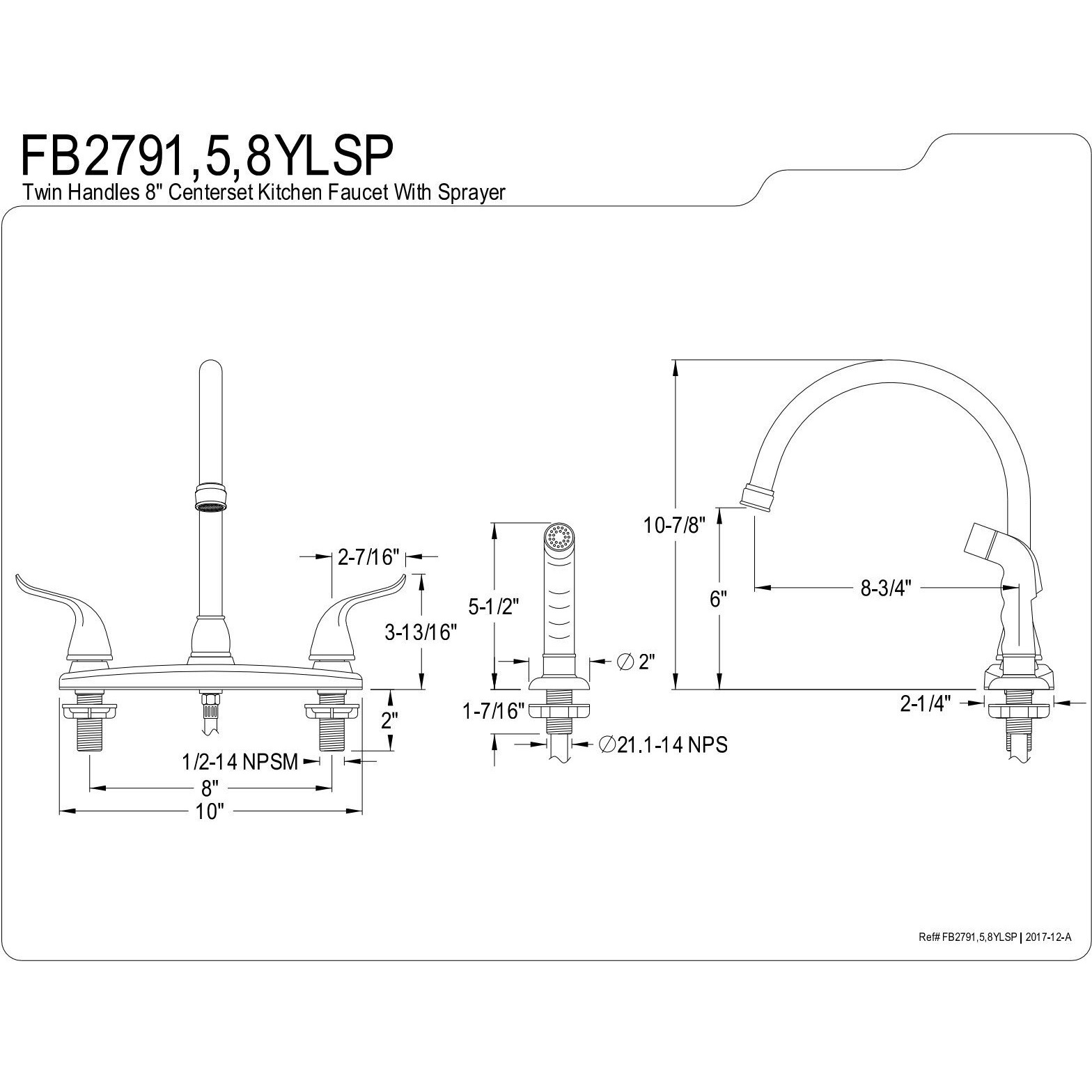 Kingston Brass Fb2795Ylsp Yosemite 8"" Centerset Kitchen Faucet, 8-3/4 Inch In Spout Reach, Oil Rubbed Bronze