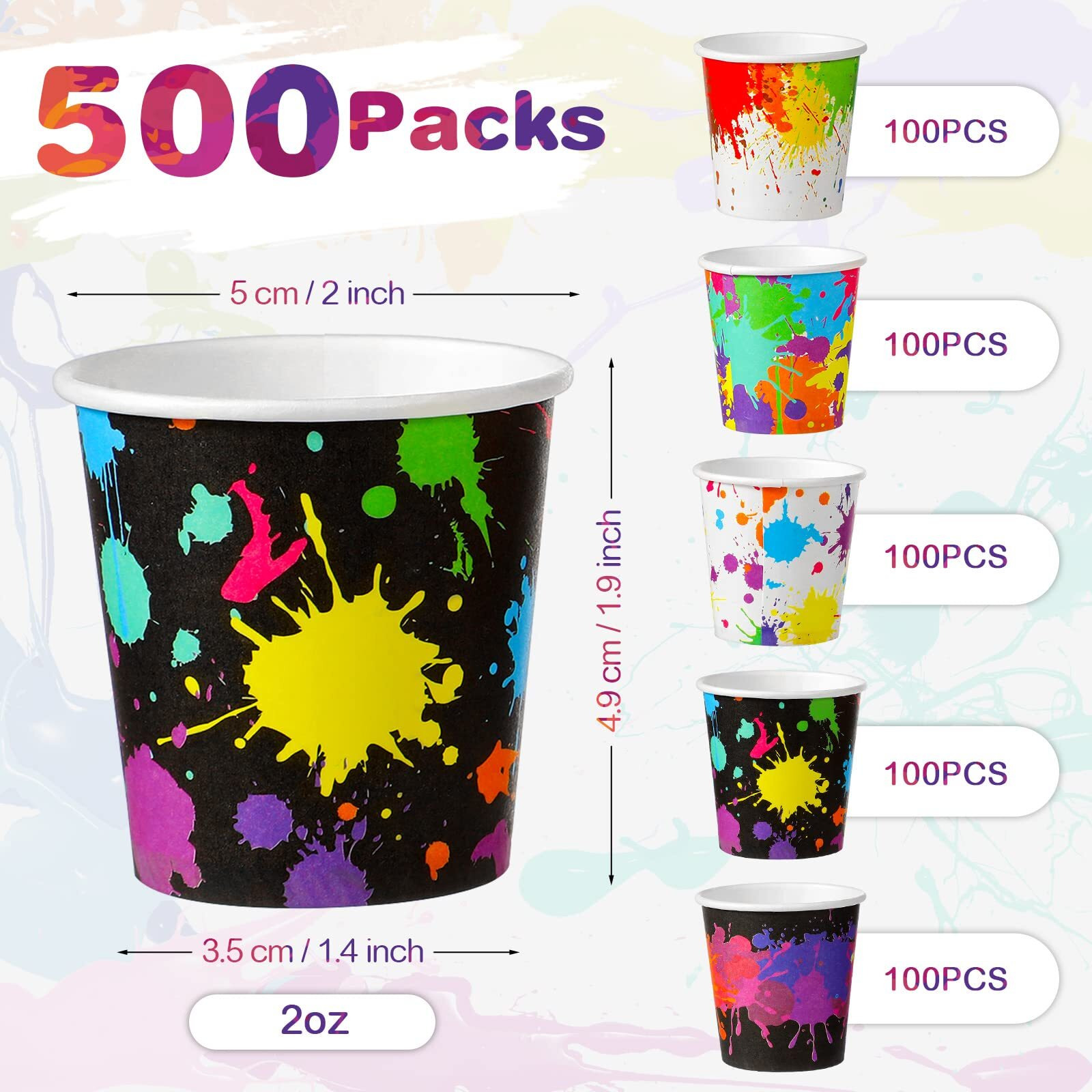 Tiamon 500 Pack 2 Oz Paper Cups, Mini Mouthwash Disposable Bathroom Small Paper Drinking Espresso Cups For Home Office Travel Picnic Party Supplies(Artist Paint)