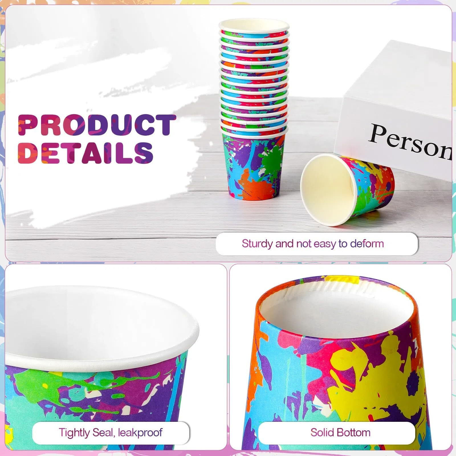 Tiamon 500 Pack 2 Oz Paper Cups, Mini Mouthwash Disposable Bathroom Small Paper Drinking Espresso Cups For Home Office Travel Picnic Party Supplies(Artist Paint)
