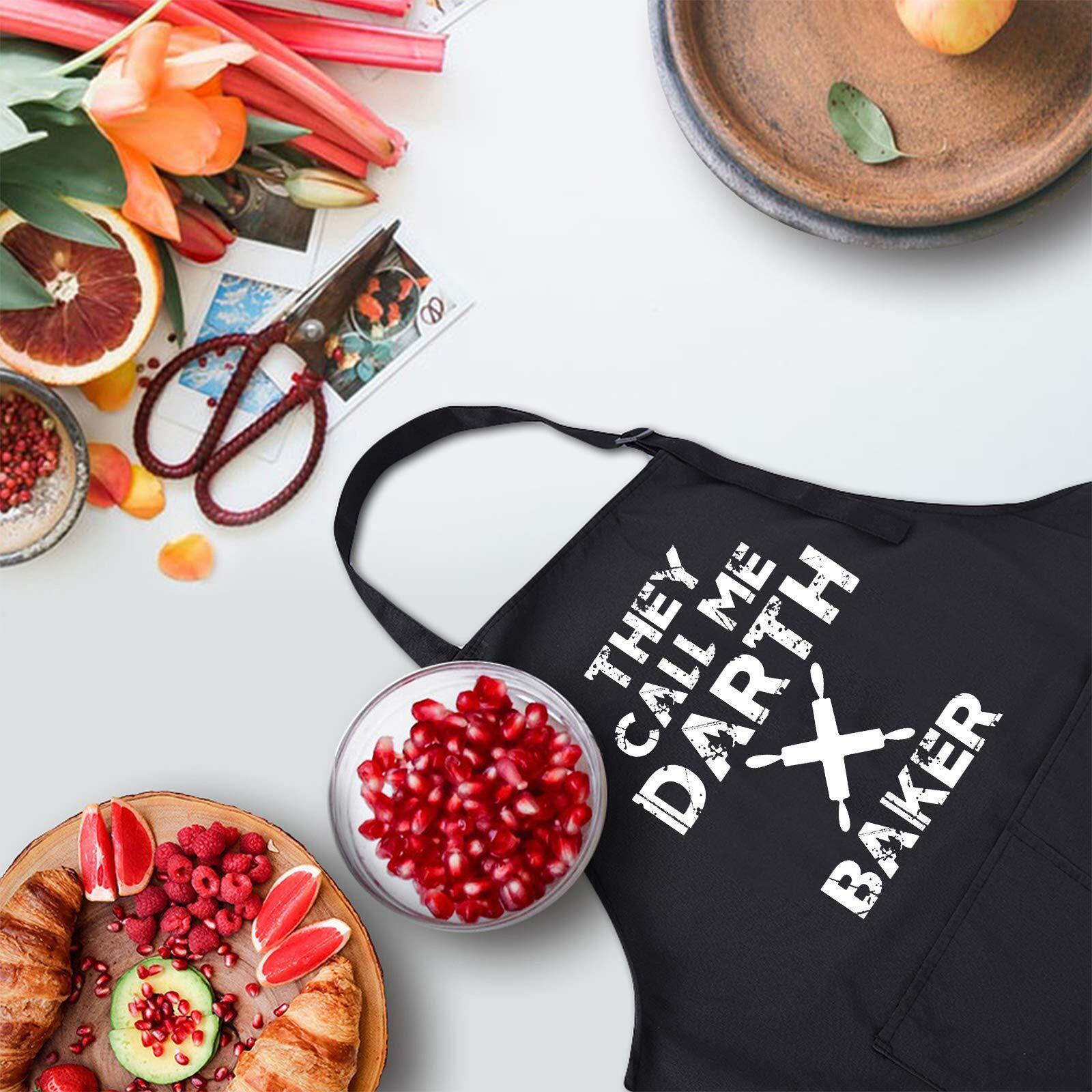 Rosoz Funny Bbq Black Chef Aprons For Men, They Call Me Darth Baker, Adjustable Kitchen Cooking Aprons With Pocket Waterproof Oil Proof Fathers Day/Birthday