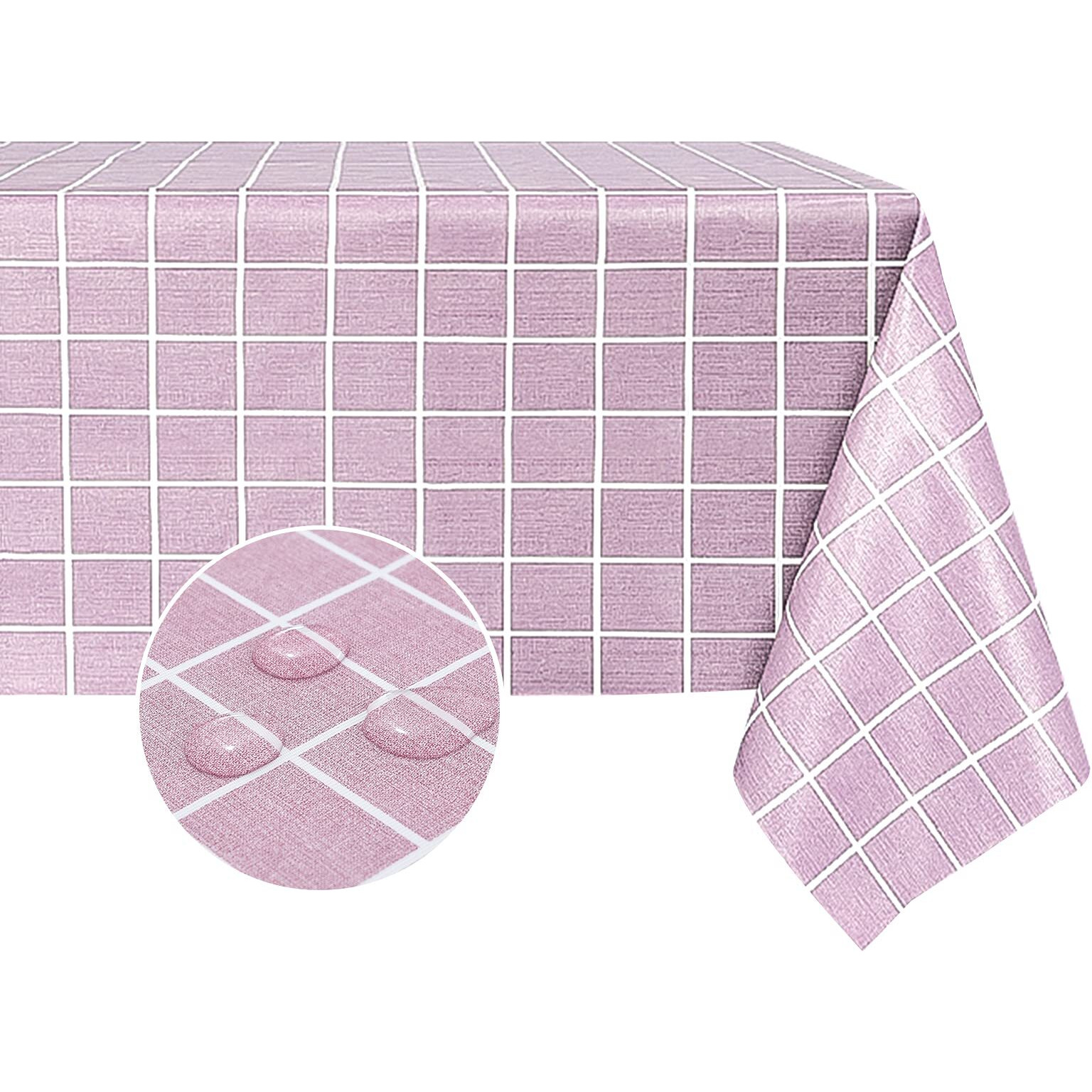 Romanstile Rectangle Plastic Tablecloth, 100% Waterproof Oil-Proof Checkered Pvc Table Cloths, Heavy Duty Vinyl Table Covers For Dining, Camping, Picnic, Outdoor - 60 X 102 Inch, Pink