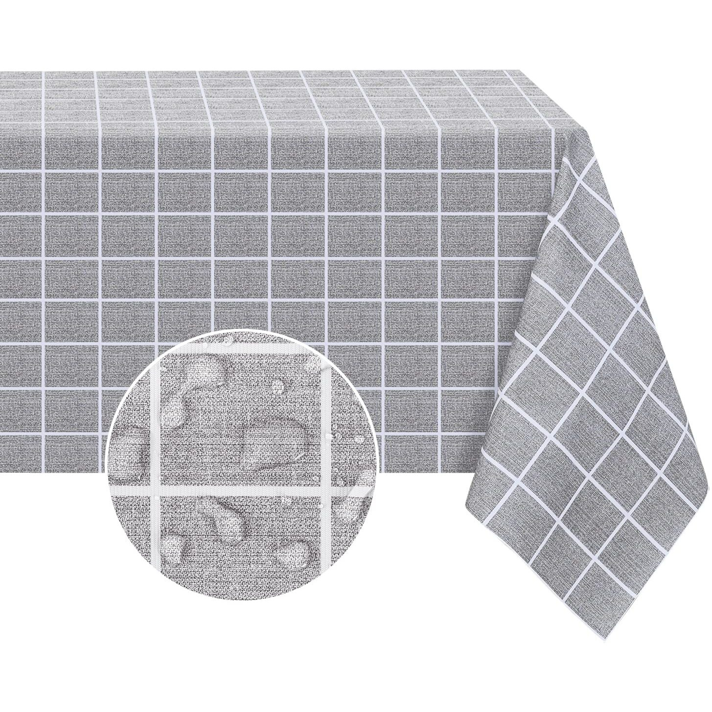 Romanstile Square Plastic Tablecloth, 100% Waterproof Oil-Proof Checkered Pvc Table Cloths, Heavy Duty Vinyl Table Covers For Dining, Camping, Picnic, Outdoor - 60 X 60 Inch, Grey