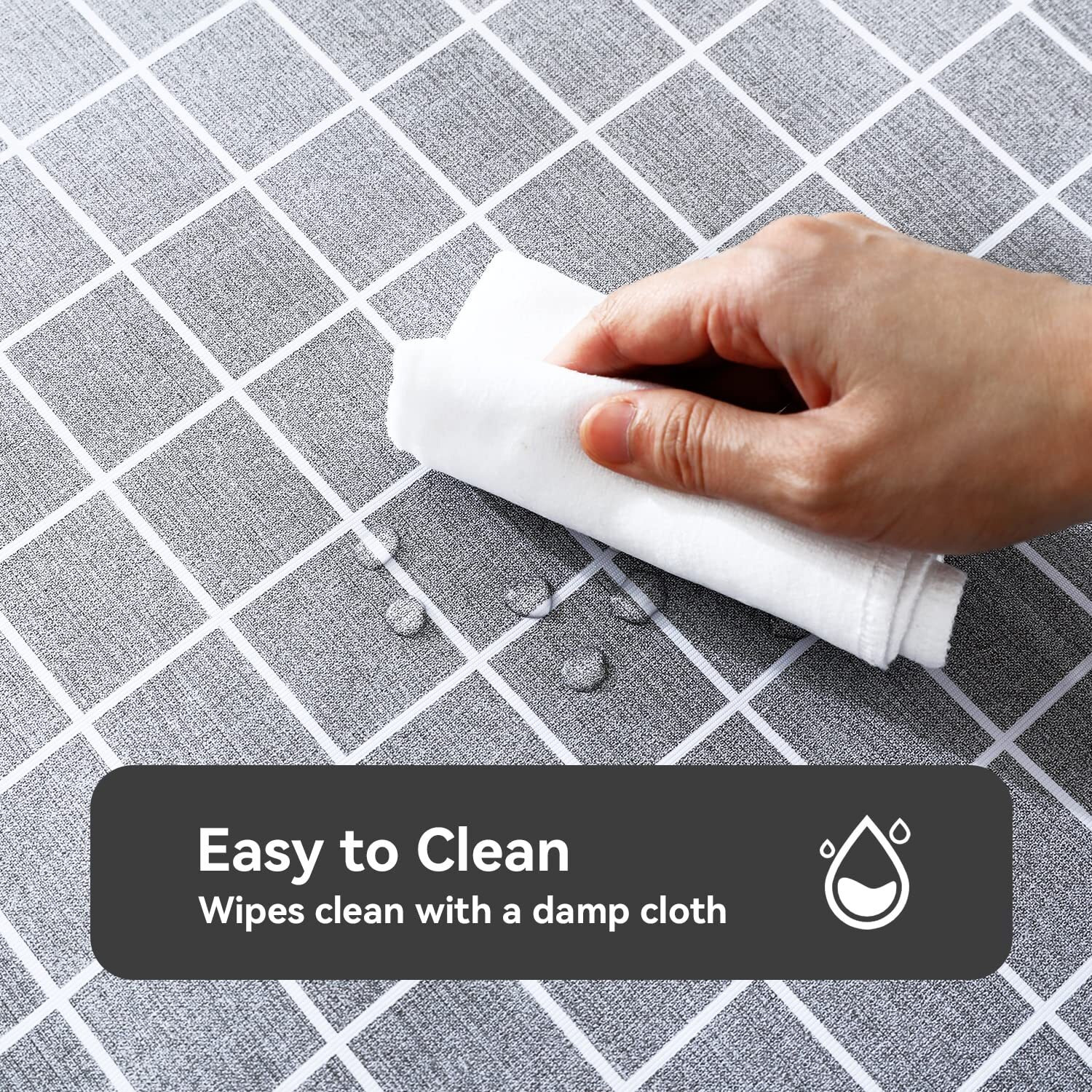 Romanstile Square Plastic Tablecloth, 100% Waterproof Oil-Proof Checkered Pvc Table Cloths, Heavy Duty Vinyl Table Covers For Dining, Camping, Picnic, Outdoor - 60 X 60 Inch, Grey