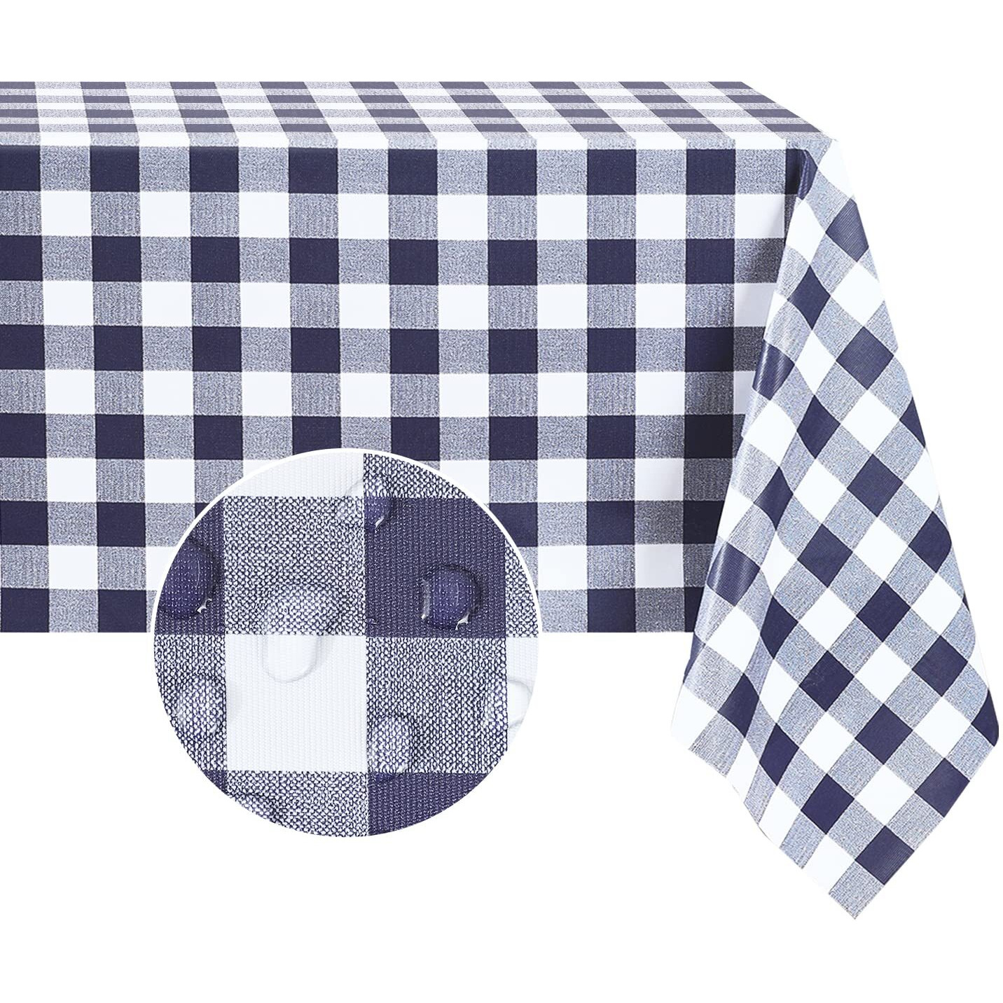 Romanstile Rectangle Vinyl Pvc Tablecloth, 100% Waterproof Buffalo Plaid Plastic Table Cloth, Oil Proof Heavy Duty Wipeable Table Covers For Dining/Camping/Picnic/Outdoor - 60 X 120, Navy Blue