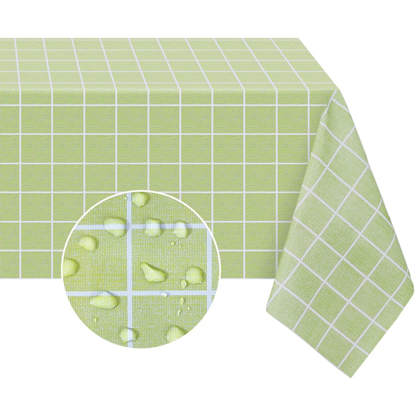 Romanstile Rectangle Plastic Tablecloth, 100% Waterproof Oil-Proof Checkered Pvc Table Cloths, Heavy Duty Vinyl Table Covers For Dining, Camping, Picnic, Outdoor - 60 X 84 Inch, Green