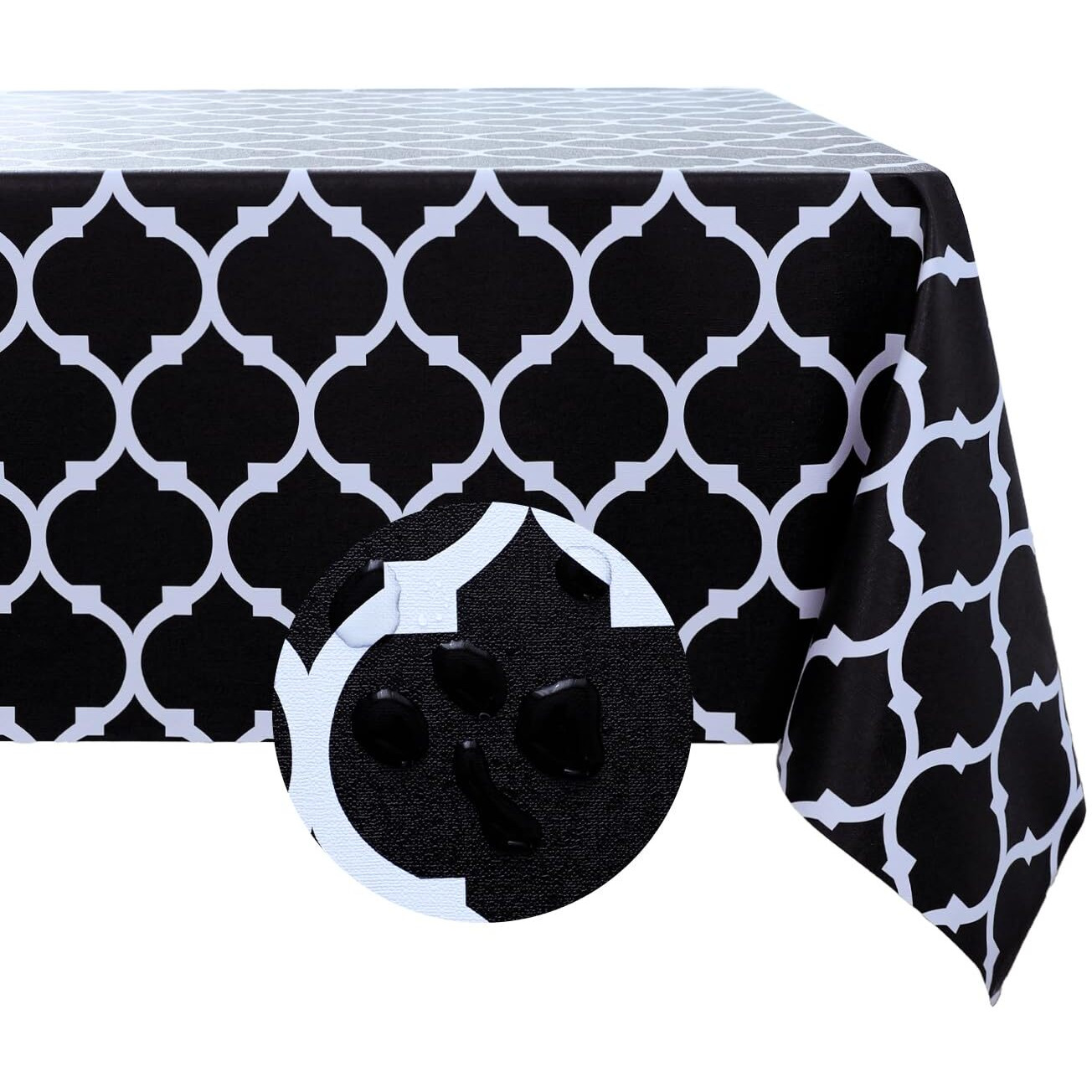 Romanstile Rectangle Plastic Tablecloth, 100% Waterproof Oil-Proof Checkered Pvc Table Cloth, Heavy Duty Vinyl Table Cover For Dining, Camping, Picnic, Outdoor - 54 X 78 Inch, Moroco Black
