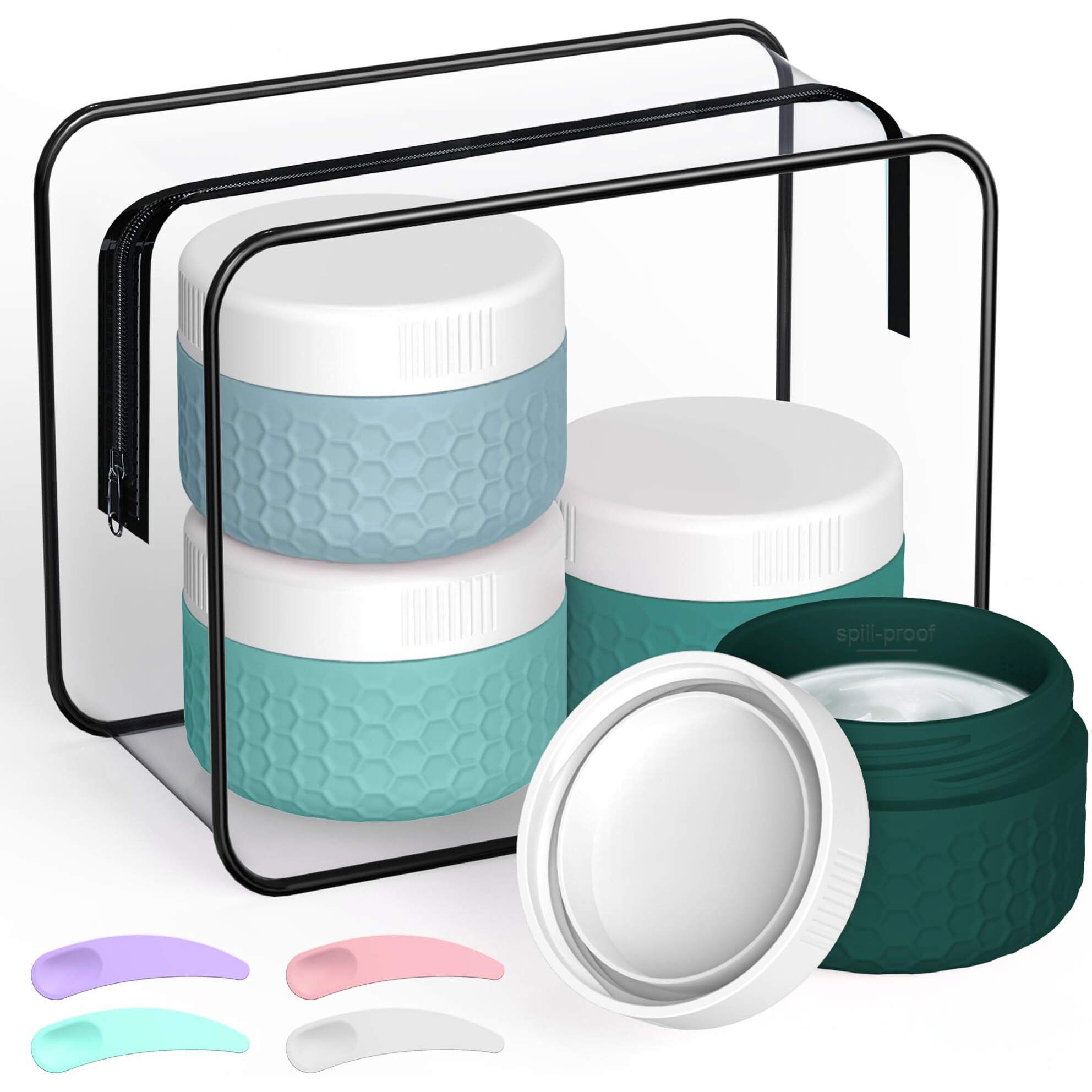 Travel Containers For Toiletries, Portable Size Containers, Tsa Approved Travel Size Toiletries, Silicone Cream Jars, Leak-Proof Skincare Essentials For Cream Lotions (Green)