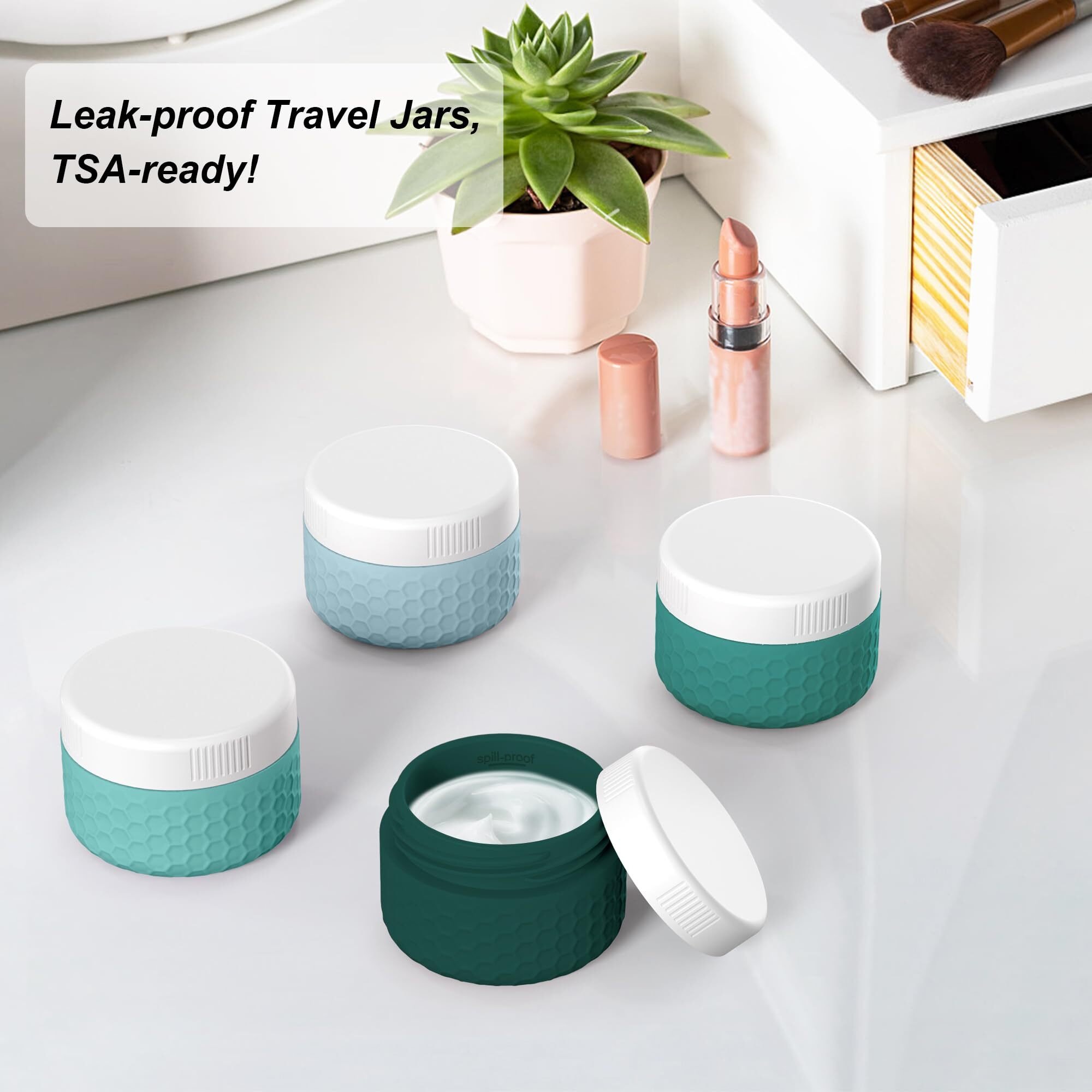 Travel Containers For Toiletries, Portable Size Containers, Tsa Approved Travel Size Toiletries, Silicone Cream Jars, Leak-Proof Skincare Essentials For Cream Lotions (Green)