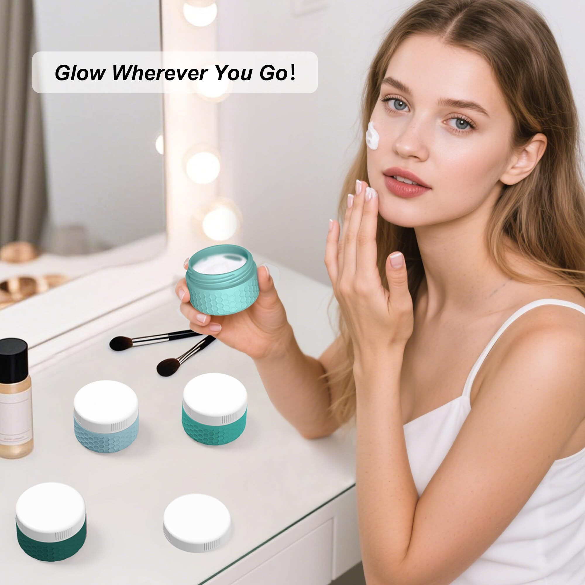 Travel Containers For Toiletries, Portable Size Containers, Tsa Approved Travel Size Toiletries, Silicone Cream Jars, Leak-Proof Skincare Essentials For Cream Lotions (Green)