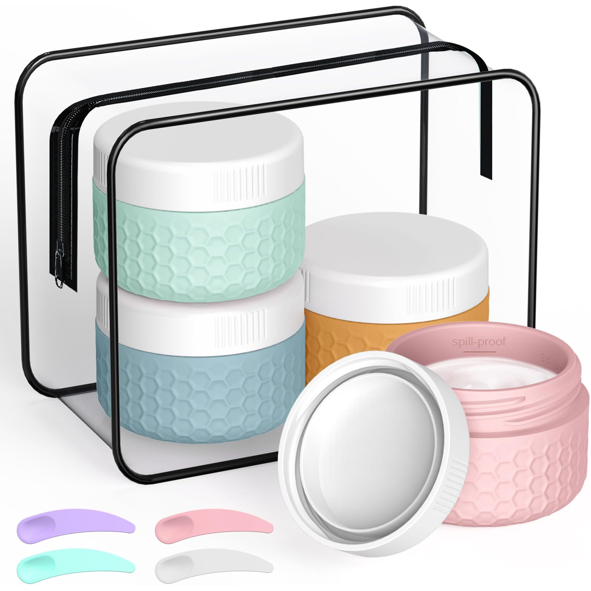 Travel Containers For Toiletries, Portable Size Containers, Tsa Approved Travel Size Toiletries, Silicone Cream Jars, Leak-Proof Skincare Essentials For Cream Lotions (Colorful)