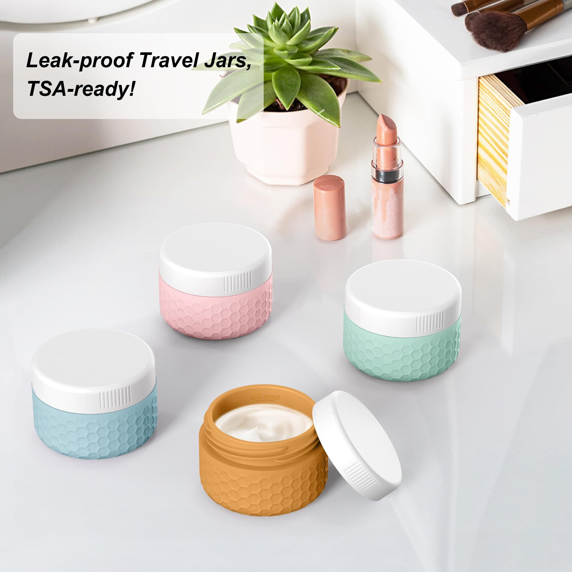 Travel Containers For Toiletries, Portable Size Containers, Tsa Approved Travel Size Toiletries, Silicone Cream Jars, Leak-Proof Skincare Essentials For Cream Lotions (Colorful)