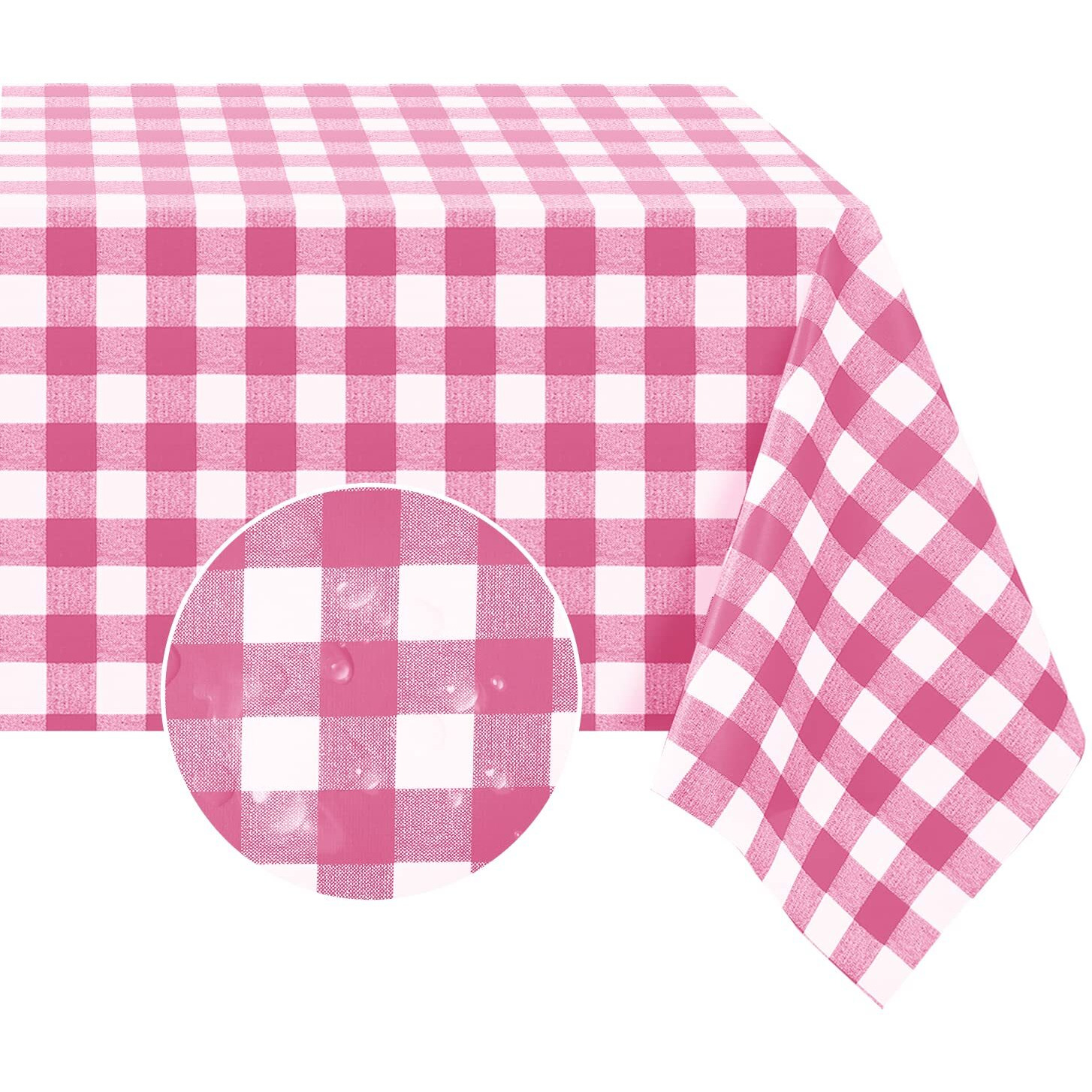 Romanstile Rectangle Vinyl Pvc Tablecloth, 100% Waterproof Buffalo Plaid Plastic Table Cloth, Oil Proof Heavy Duty Wipeable Table Covers For Dining/Camping/Picnic/Outdoor - 54 X 120, Pink White