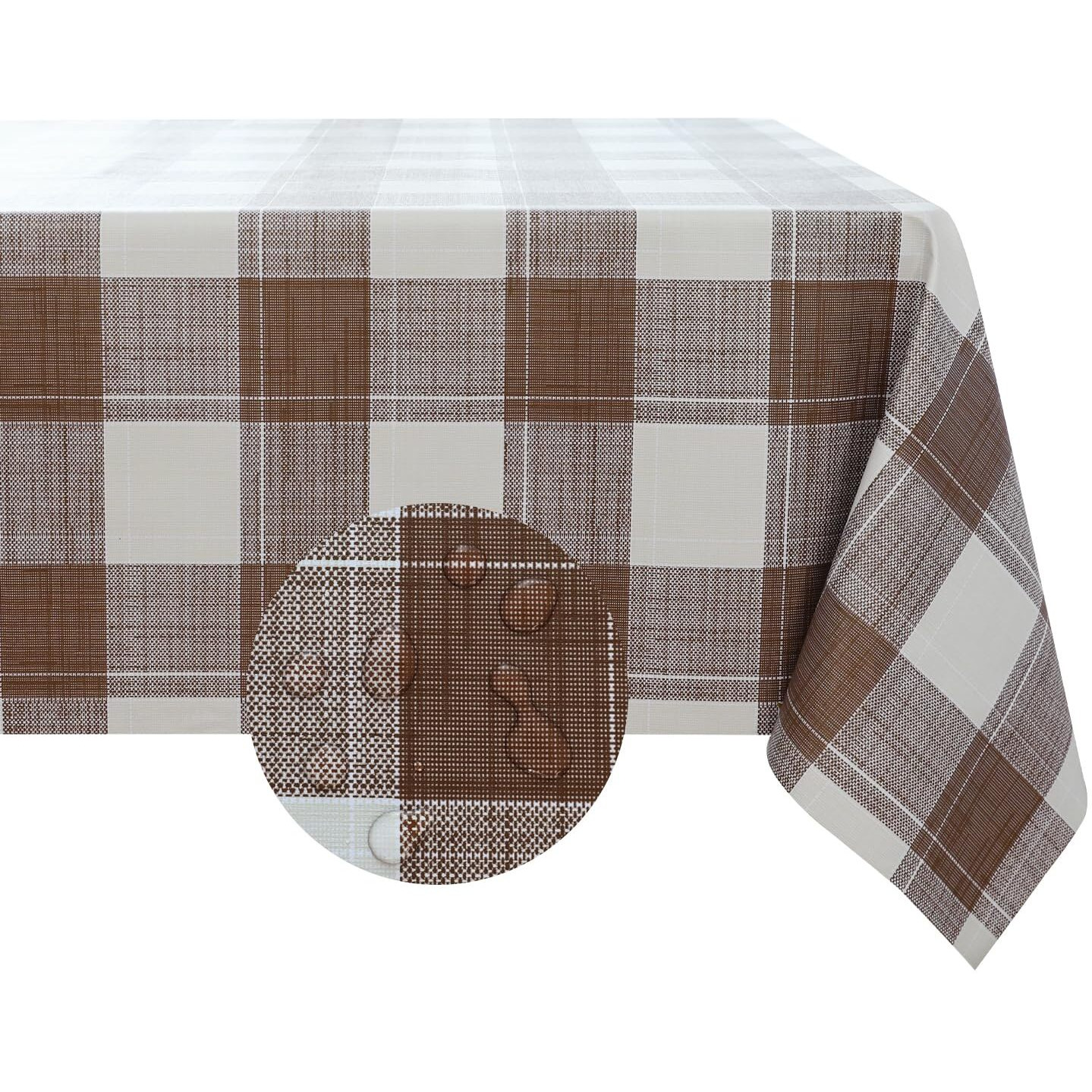 Romanstile Square Plastic Tablecloth, 100% Waterproof Oil-Proof Checkered Pvc Table Cloth, Heavy Duty Vinyl Table Cover For Dining, Camping, Picnic, Outdoor - 54 X 54 Inch, Brown Checkered