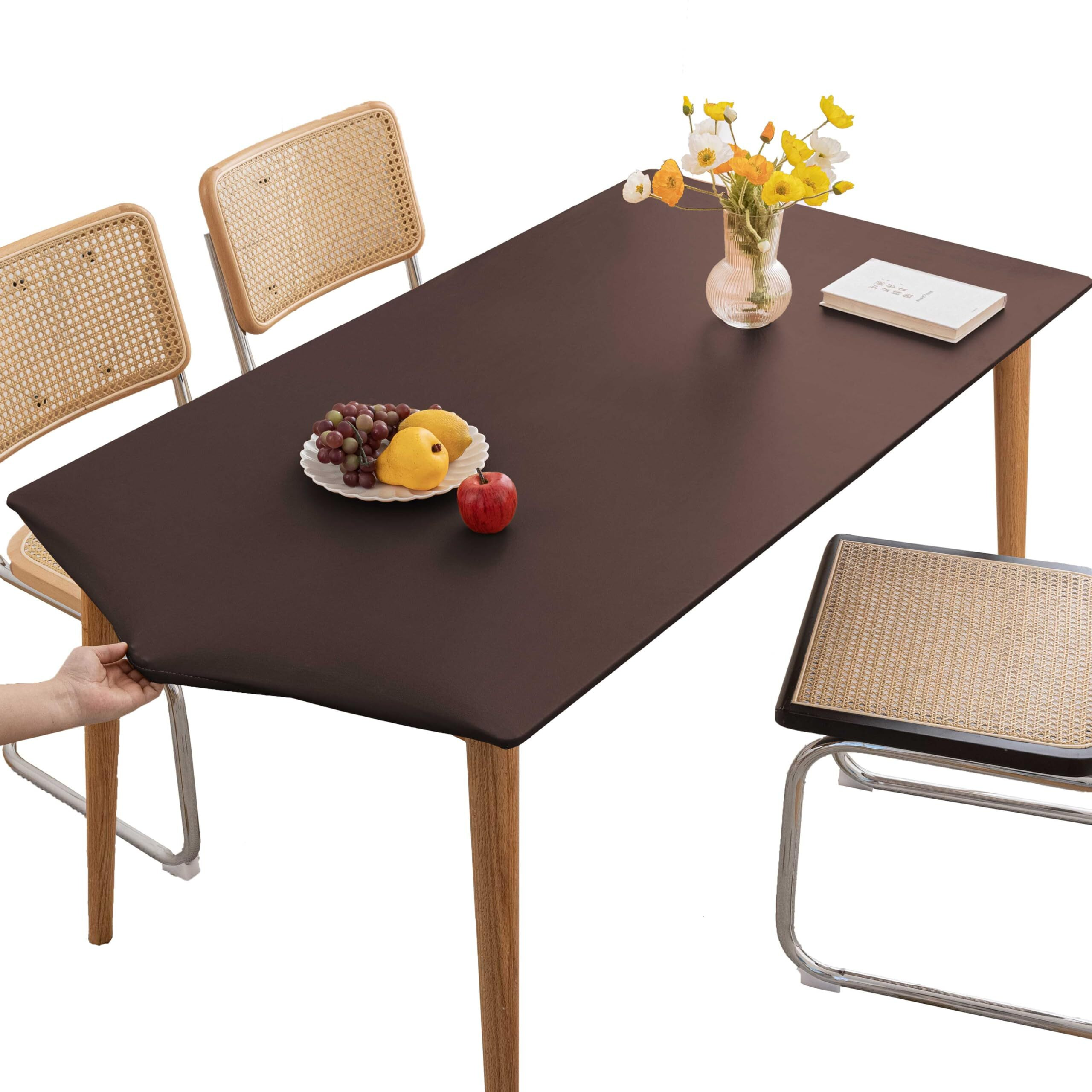 Huierxun Pu Stretch Fitted Rectangle Tablecloth With Elastic Edge 31 X 51 Inch Waterproof Oil Proof Table Cloth Wipeable Table Cover For Indoor Outdoor Furniture Protect (Coffee,31"&quotX51"")