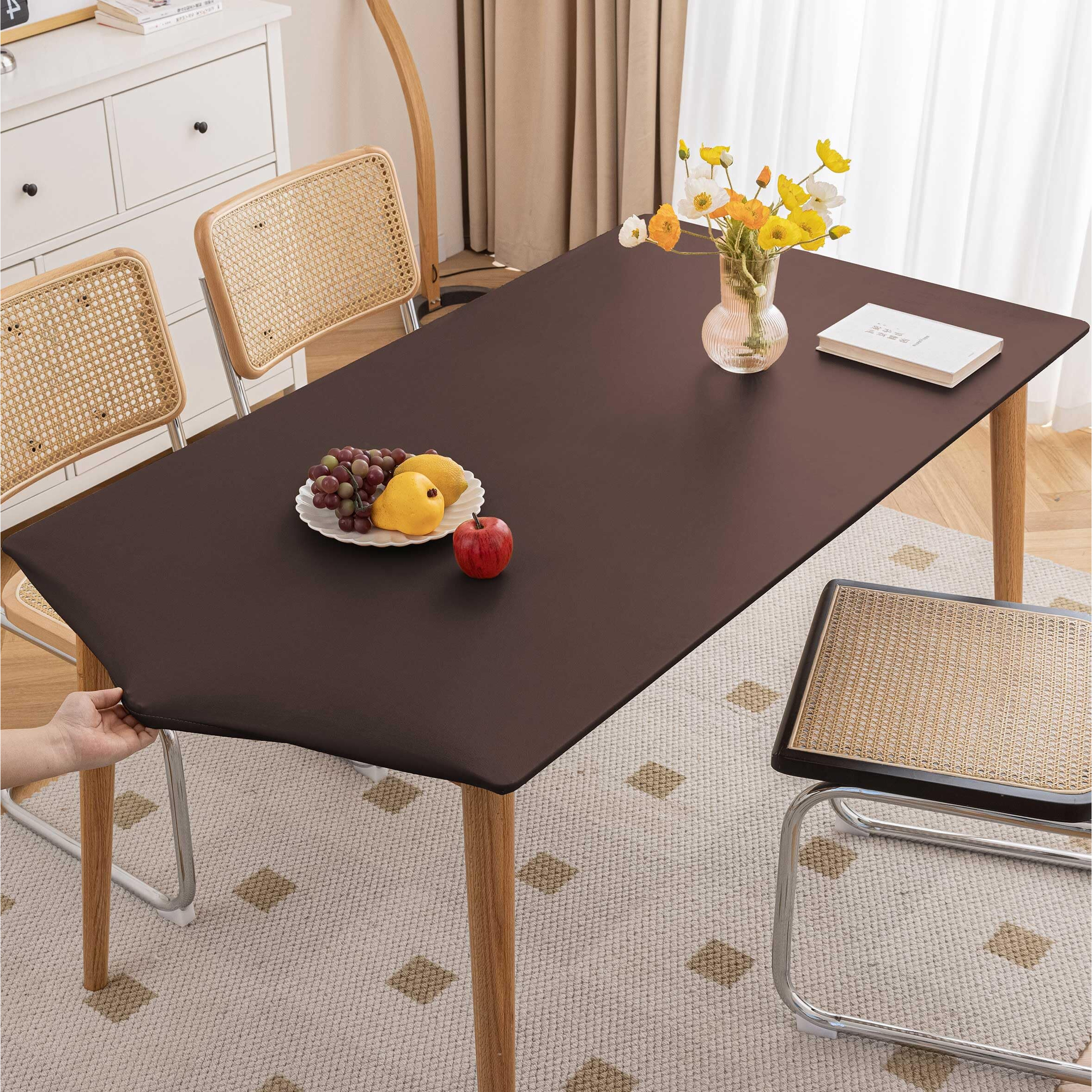 Huierxun Pu Stretch Fitted Rectangle Tablecloth With Elastic Edge 31 X 51 Inch Waterproof Oil Proof Table Cloth Wipeable Table Cover For Indoor Outdoor Furniture Protect (Coffee,31"&quotX51"")