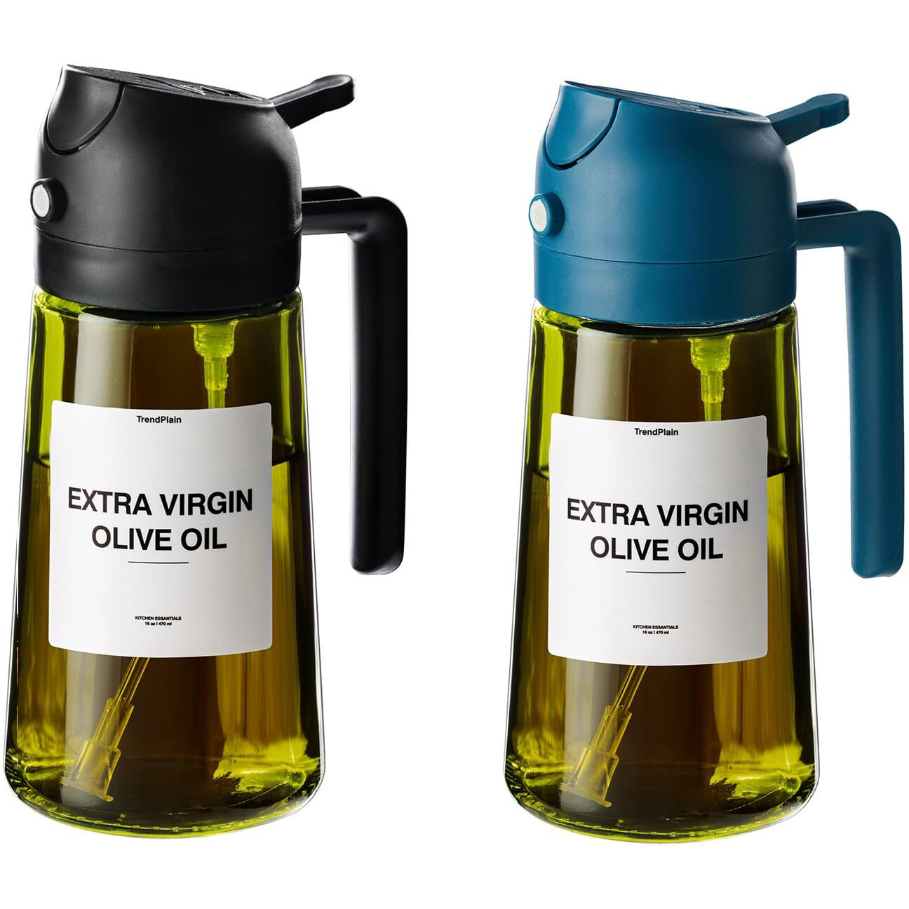 Trendplain - Original 16Oz/470Ml Olive Oil Dispenser Bottle For Kitchen Gadgets And Air Fryer Accessories - Olive Oil Sprayer For Cooking W/Stickers - Black&Navy