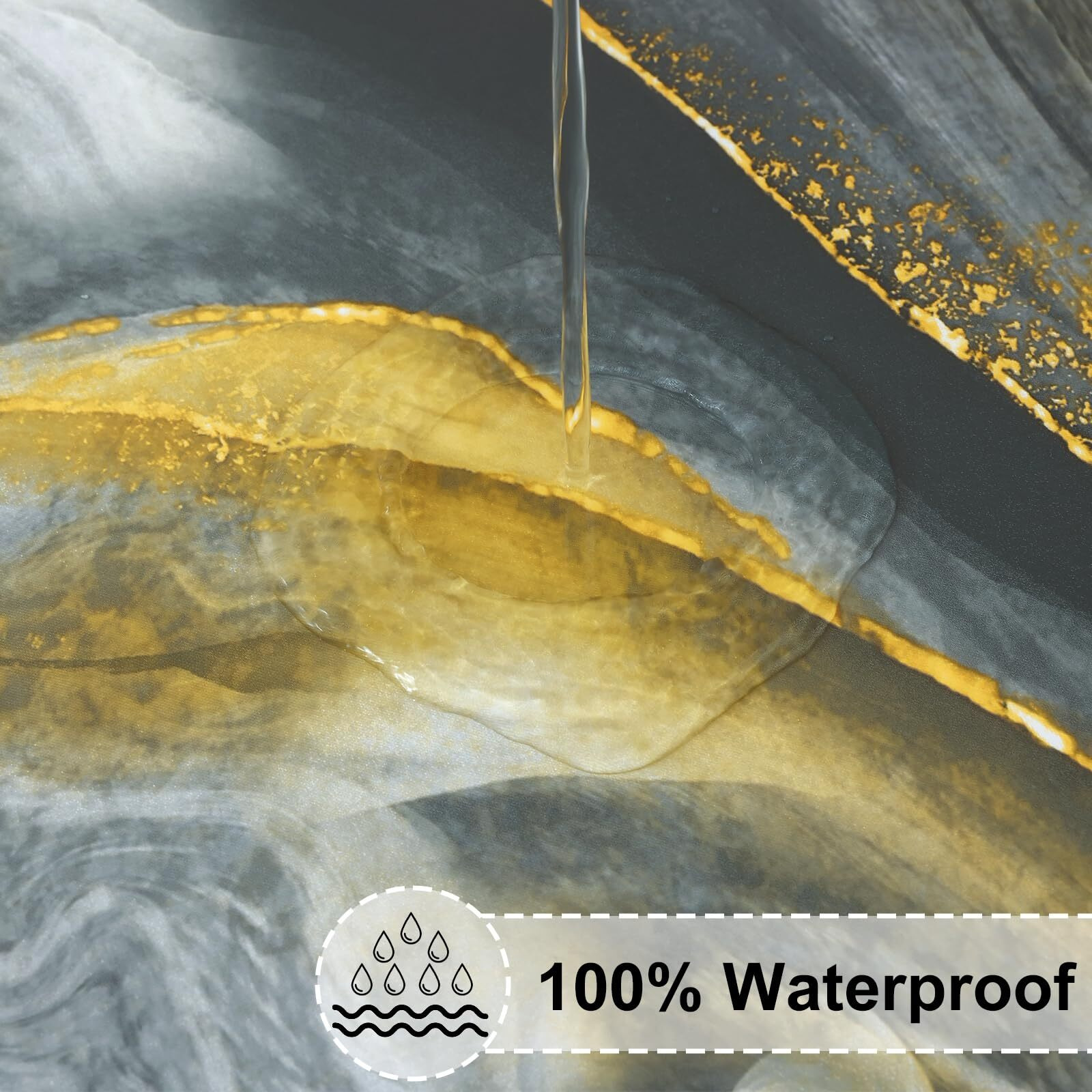 Misaya Round Fitted Tablecloth With Elastic Edge, 100% Waterproof Oil Proof Plastic Table Cover, Vinyl Flannel Backed Tablecloth Fits 45""-56"" Round Tables For Dinner, Outdoor, Picnic, Grey Gold Marble