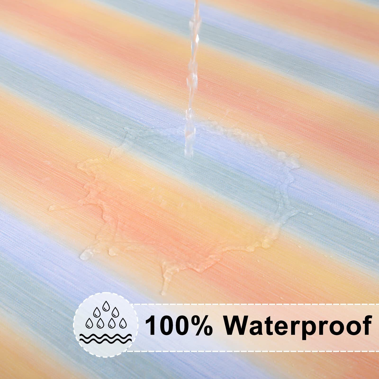 Misaya Round Fitted Tablecloth With Elastic Edge, 100% Waterproof Oil Proof Plastic Table Cover, Vinyl Flannel Backed Tablecloth Fits 45""-56"" Round Tables For Dinner, Outdoor, Picnic, Rainbow Striped