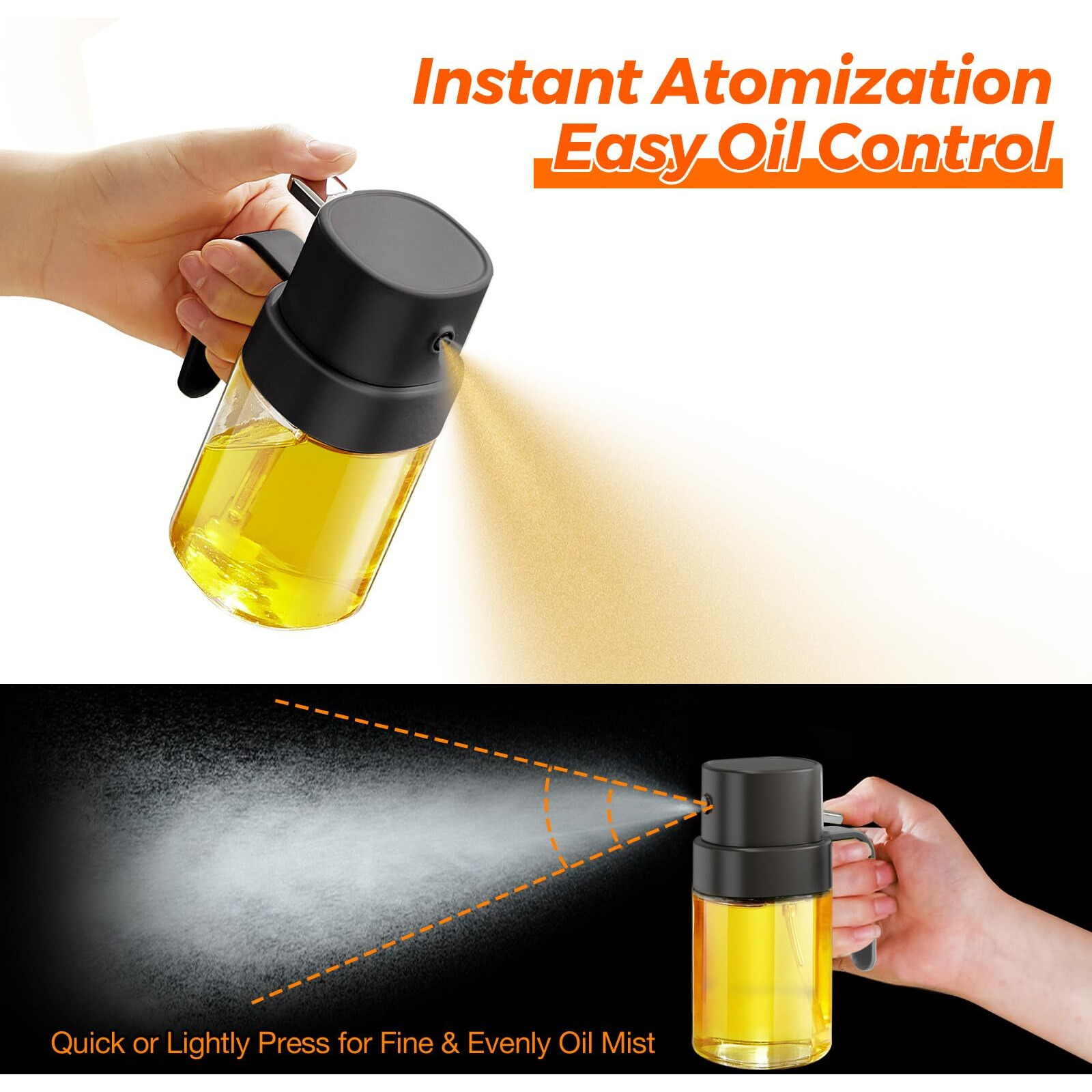 Yarramate Mini Oil Sprayer For Cooking, 6.8 Oz/ 200 Ml Premium Oil Spray Bottle For Kitchen, Food-Grade Olive Oil Sprayer, Portable Oil Mister For Air Fryer, Kitchen, Outdoor Bbq And Camping (Black)