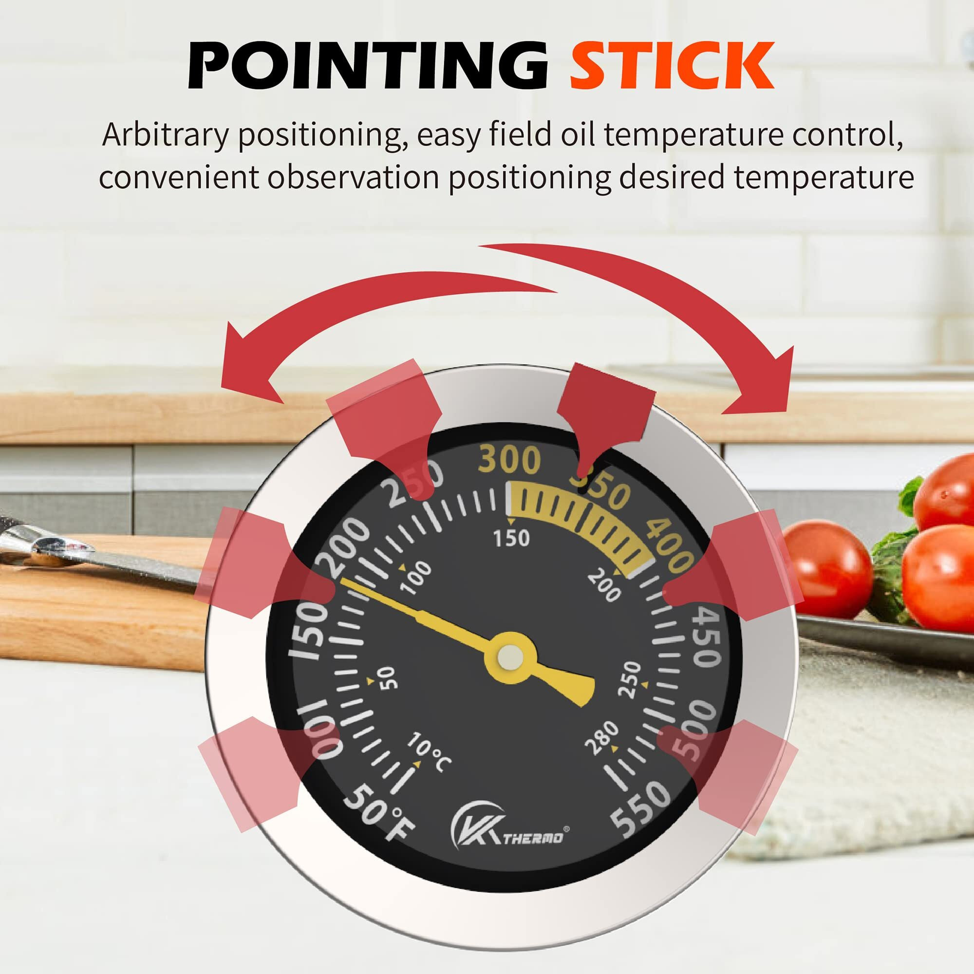 Kt Thermo Oil Deep Fry Thermometer Candy Thermometer With 12 Inch Stem And Pot Clip,Instant Read Food Meat Thermometer For Smoker Baking Grilling Liquid (Stainless Steel)