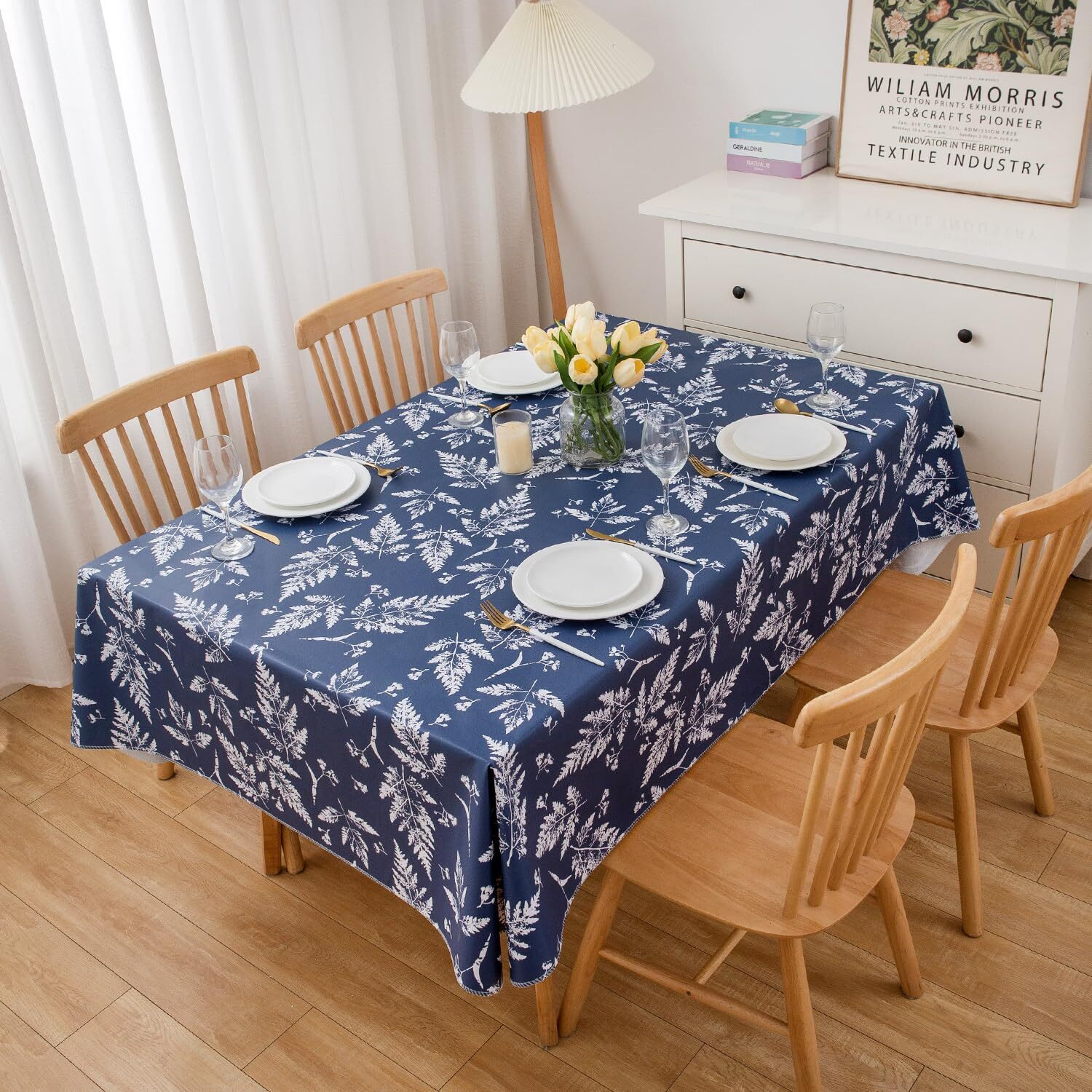 Pioggia Vinyl Tablecloth With Flannel Backed Waterproof Oil-Proof Pvc Table Cloth Stain-Resistant Wipeable Easy Care Table Cover For Indoor And Outdoor (Blue, 60 X 60 Inch Square)