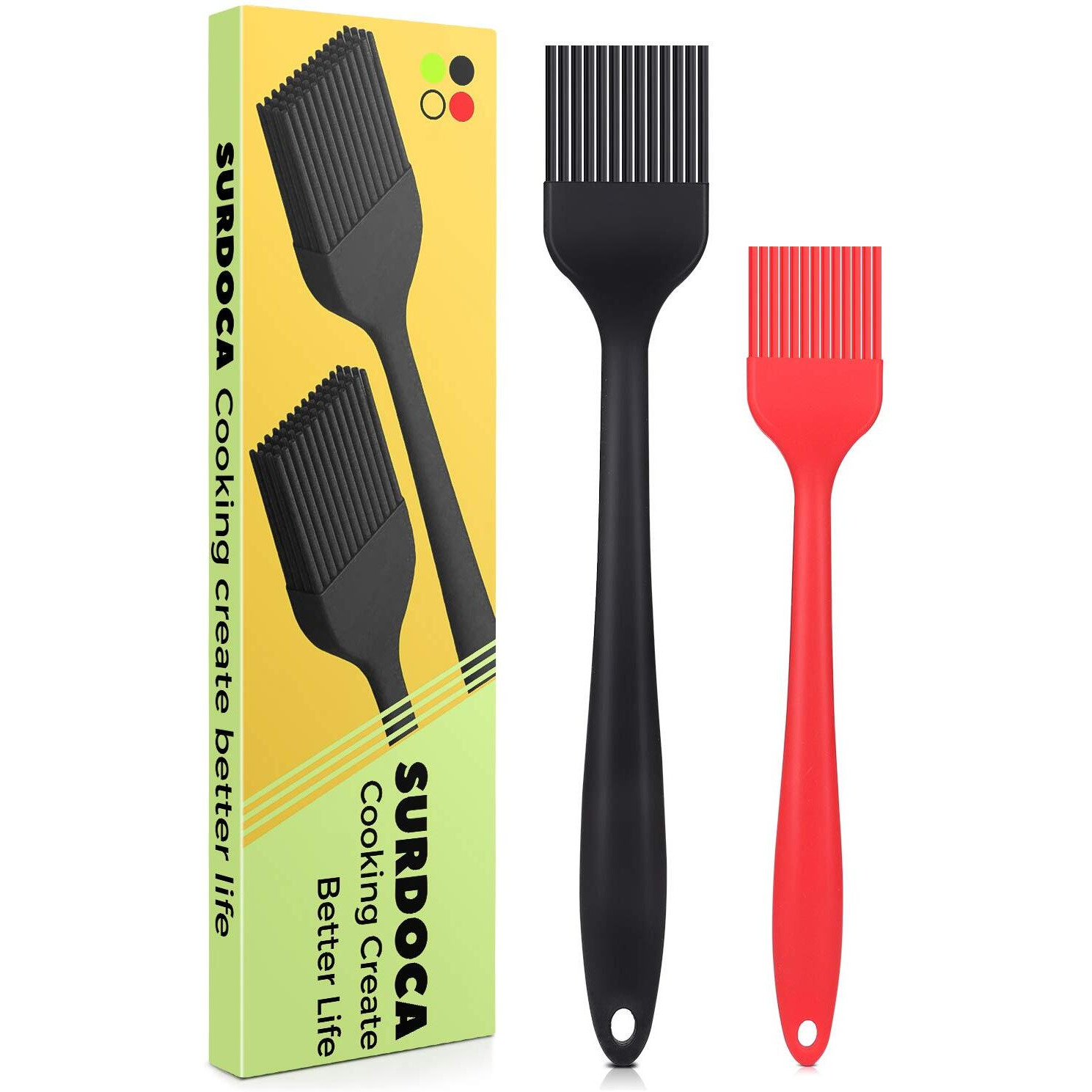 Surdoca Silicone Pastry Basting Brush - 2Pcs 10 + 8 In Heat Resistant Brush For Baking Cooking Food, Bpa Free Kitchen Brush For Sauce Butter Oil, Stainless Steel Core Design For Barbecue Bbq Grilling