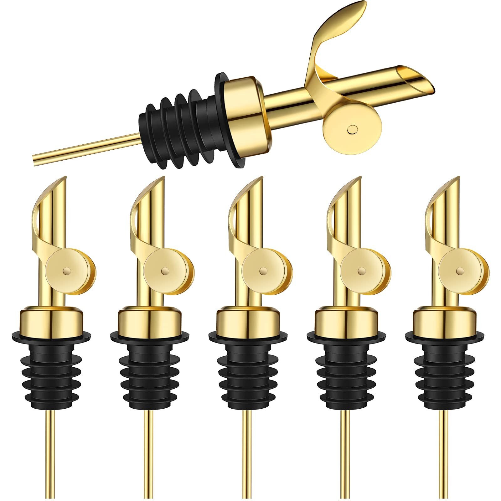 6 Pcs Weighted Stainless Steel Liquor Bottle Pourers Auto Flip Olive Oil Dispenser Spout Balsamic Alcohol Pourer Spouts (Gold)