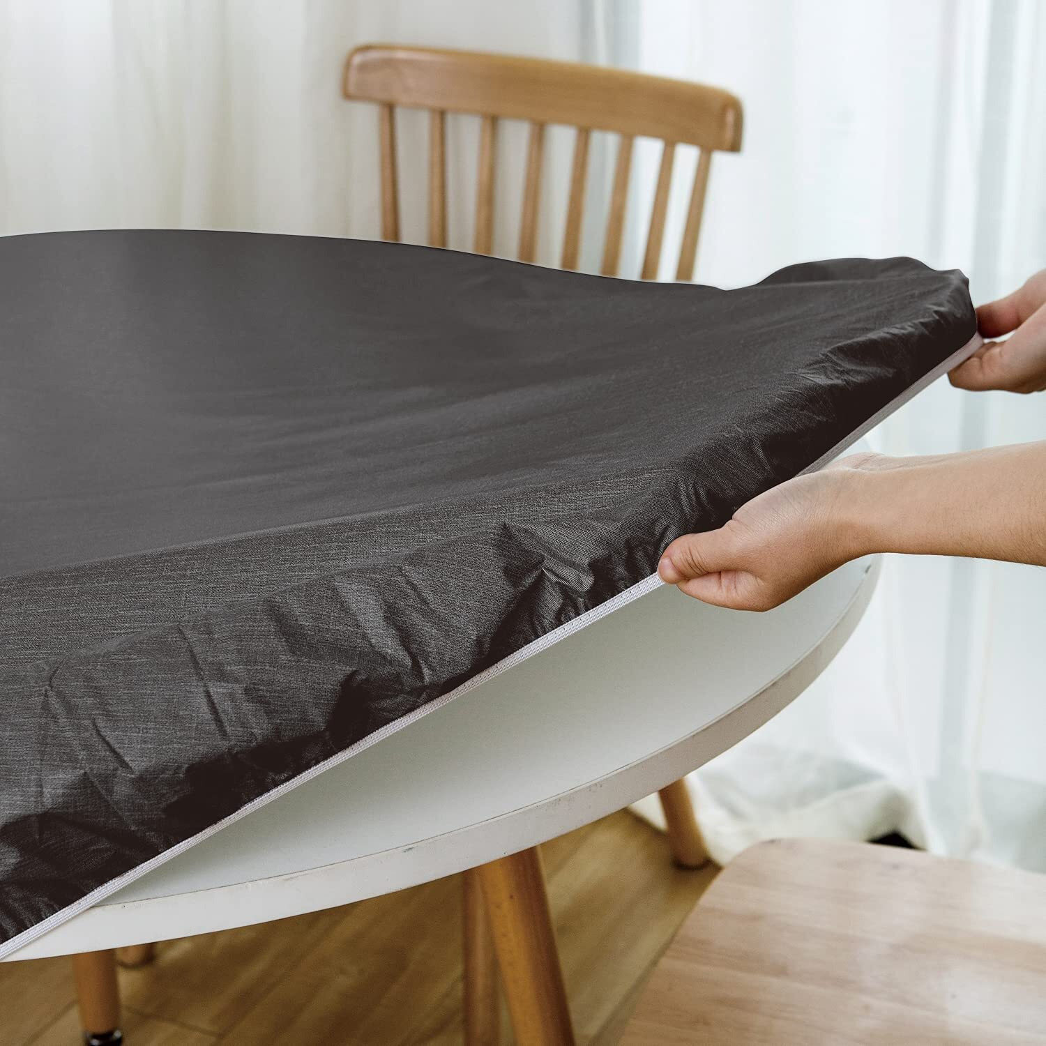Nlmuvw Oval Fitted Vinyl Tablecloth With Elastic Edge 100% Waterproof Oil Proof Super Elastic Table Cloth Wipe Clean Table Cover For Indoor And Outdoor, 42""- 65"", Black